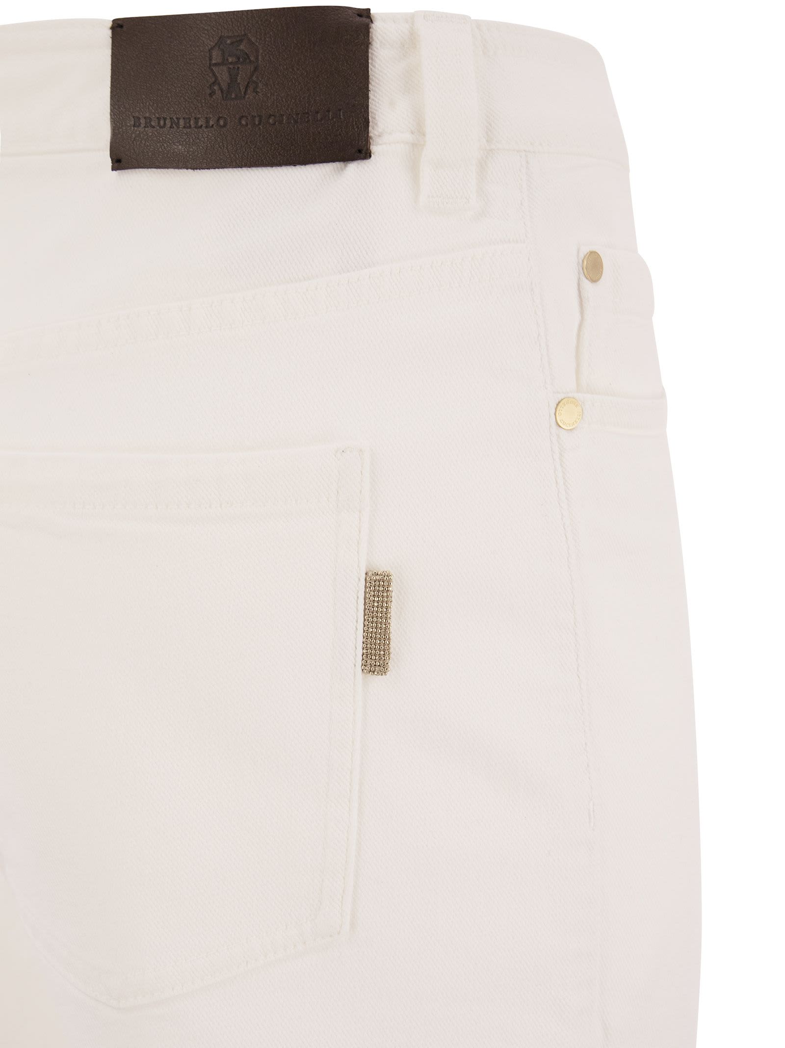Shop Brunello Cucinelli Baggy Trousers In Garment-dyed Comfort Denim With Shiny Tab In White