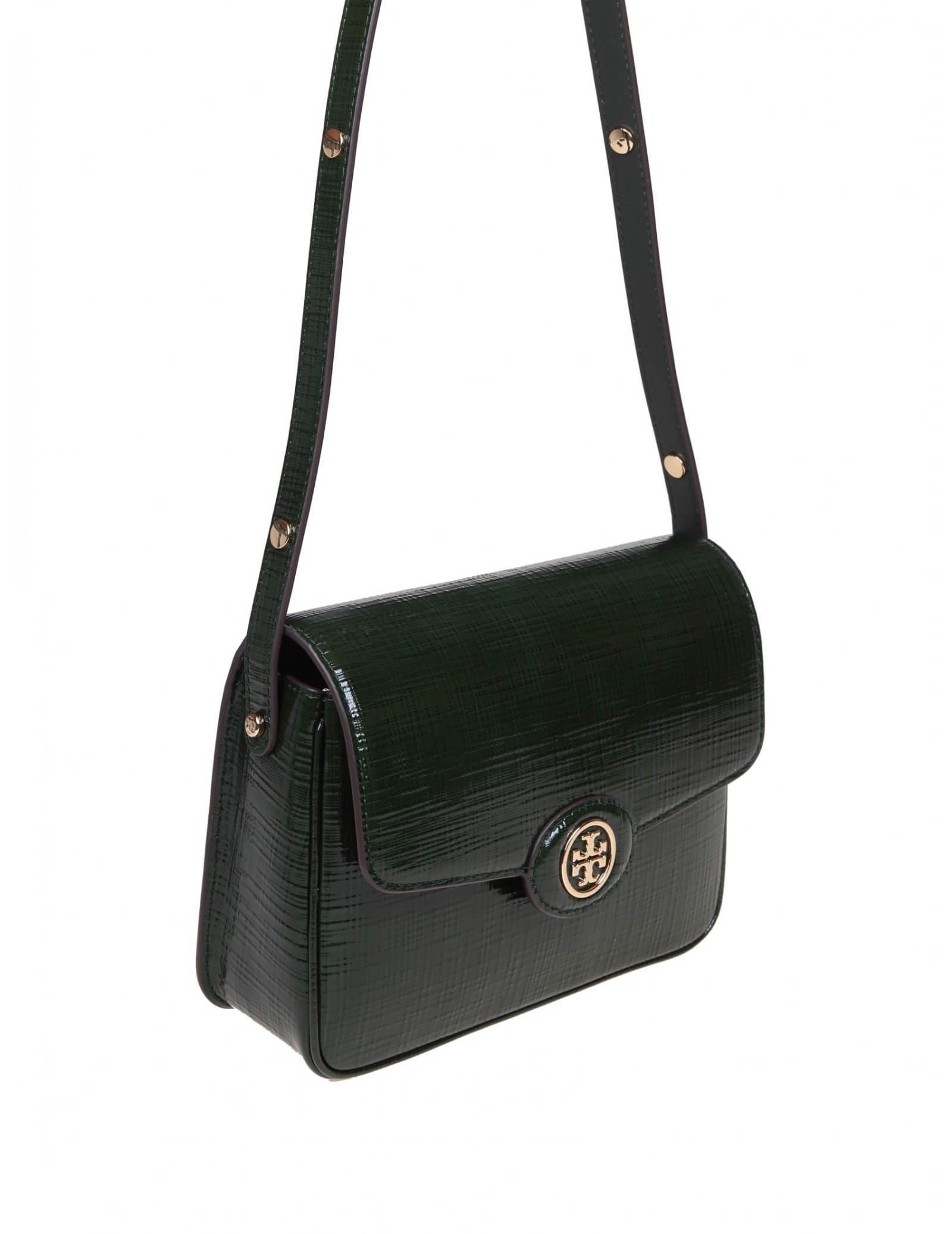 Shop Tory Burch Robinson Shoulder Bag In Embossed Leather In Green