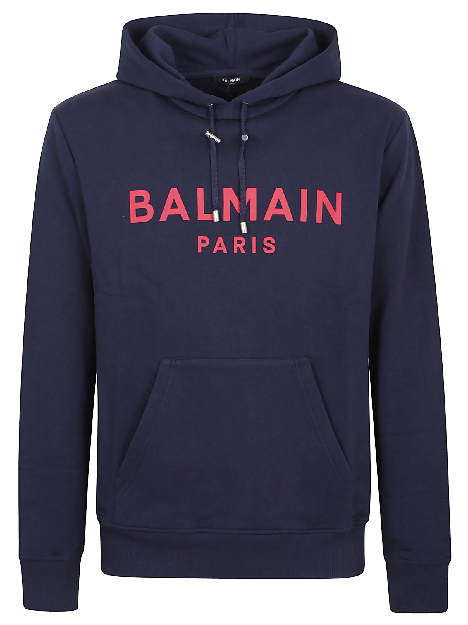 Balmain Logo-print Stretch Cotton-blend Jersey Hoodie In Blue