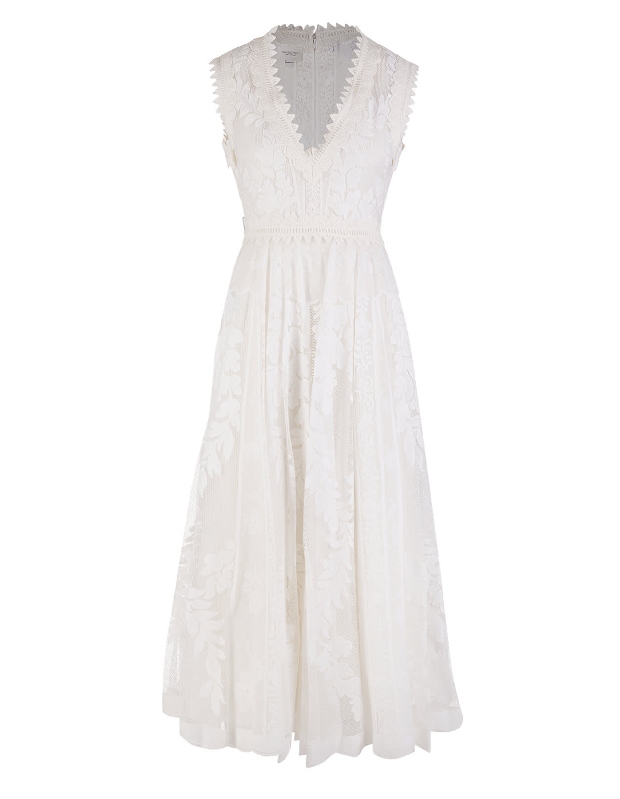 Giambattista Valli White Macrame Midi Dress With Floral Pattern