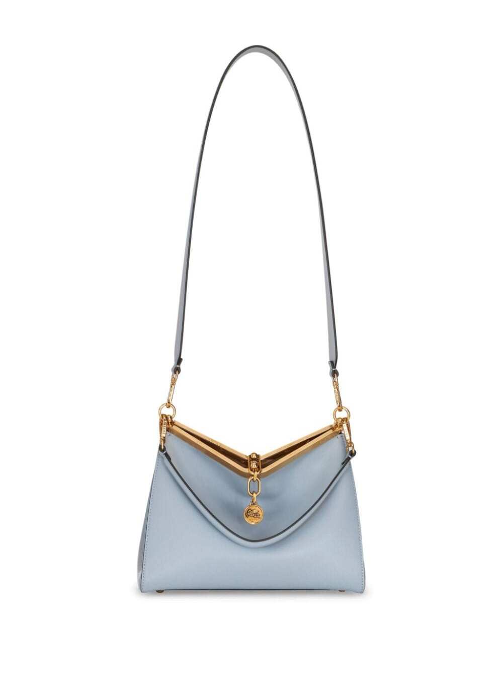 Shop Etro Medium Vela Light Blue Shoulder Bag With Logo And Pegasus Charm In Leather Woman