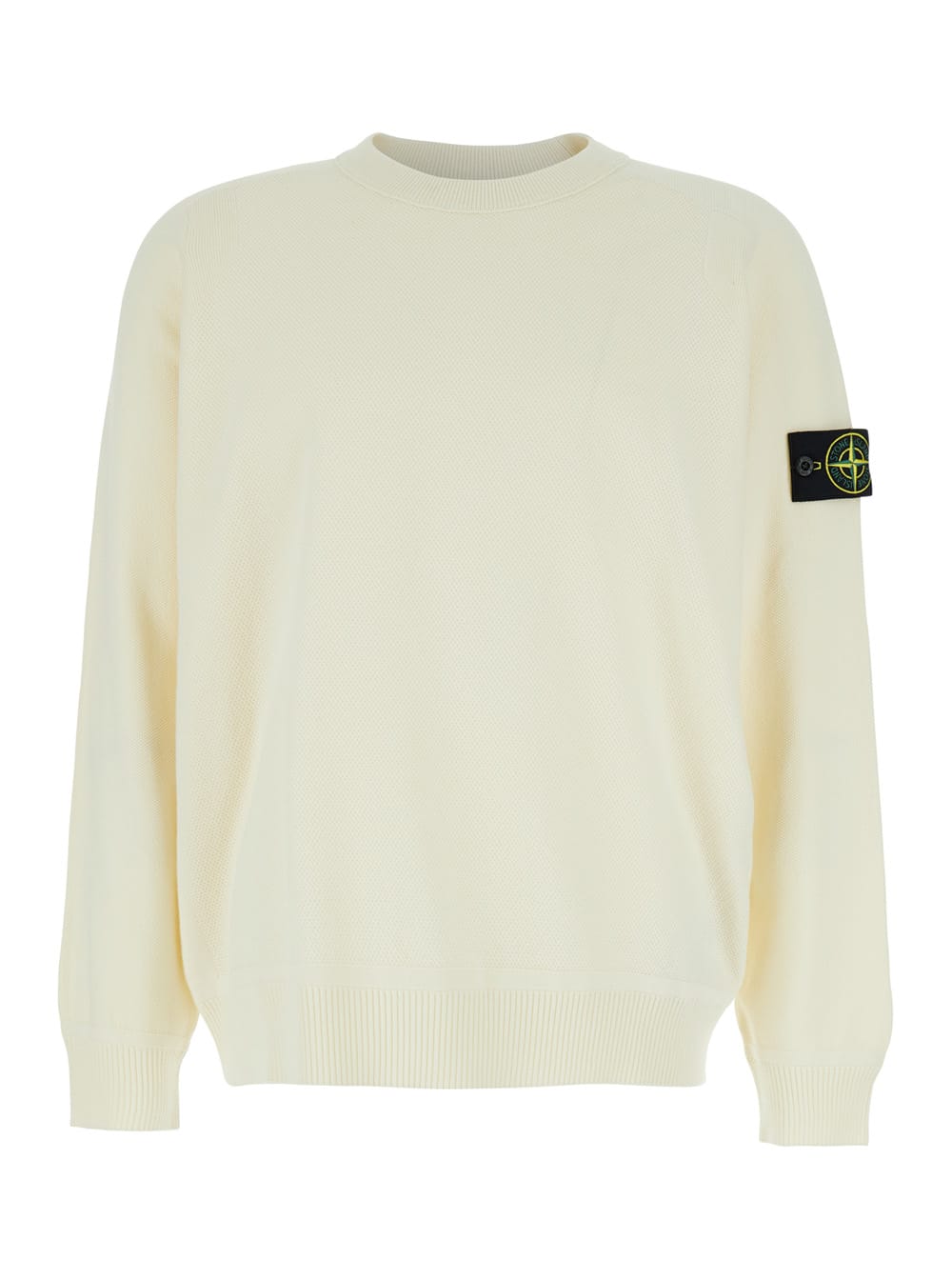 Shop Stone Island White Crewneck T-shirt With Logo Patch On The Sleeve In Cotton Man