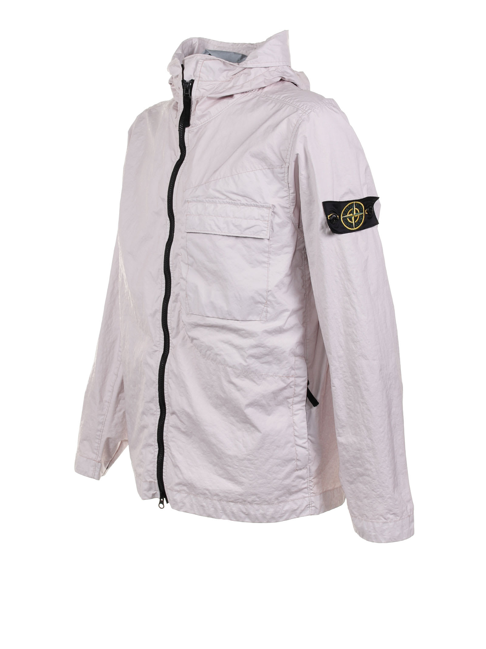 Shop Stone Island Jacket With Logo On The Sleeve In Pink