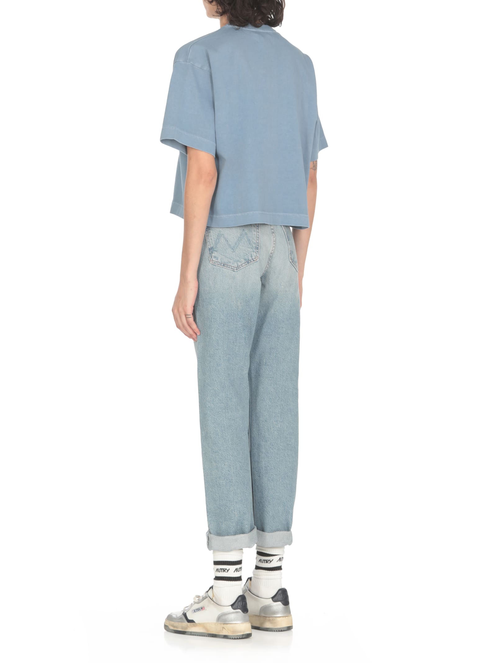 Autry Boxy Fit Cropped T-shirt In Blue