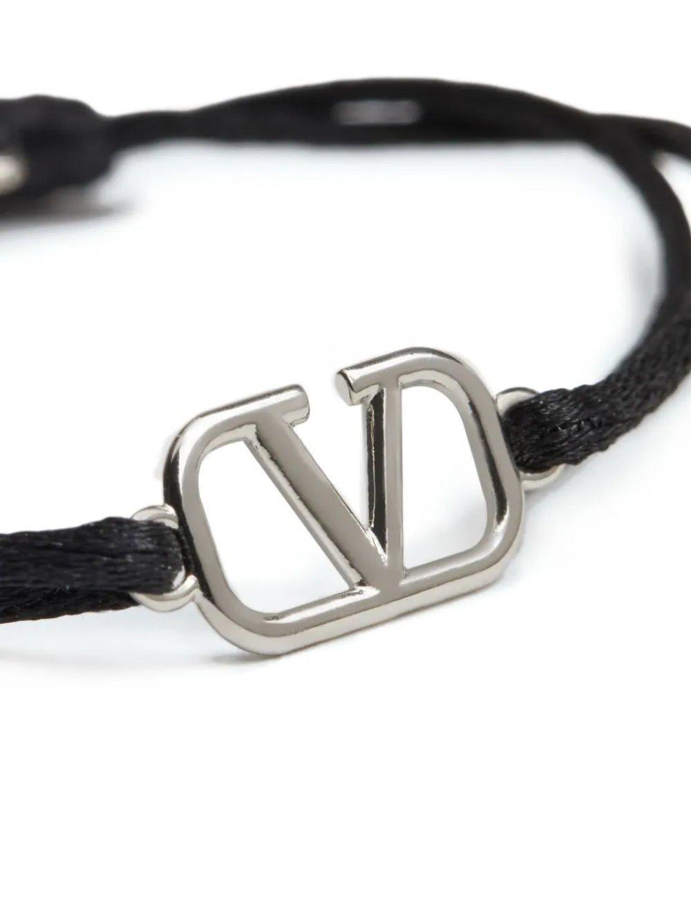 Shop Valentino Logo Charm Bracelet In Black