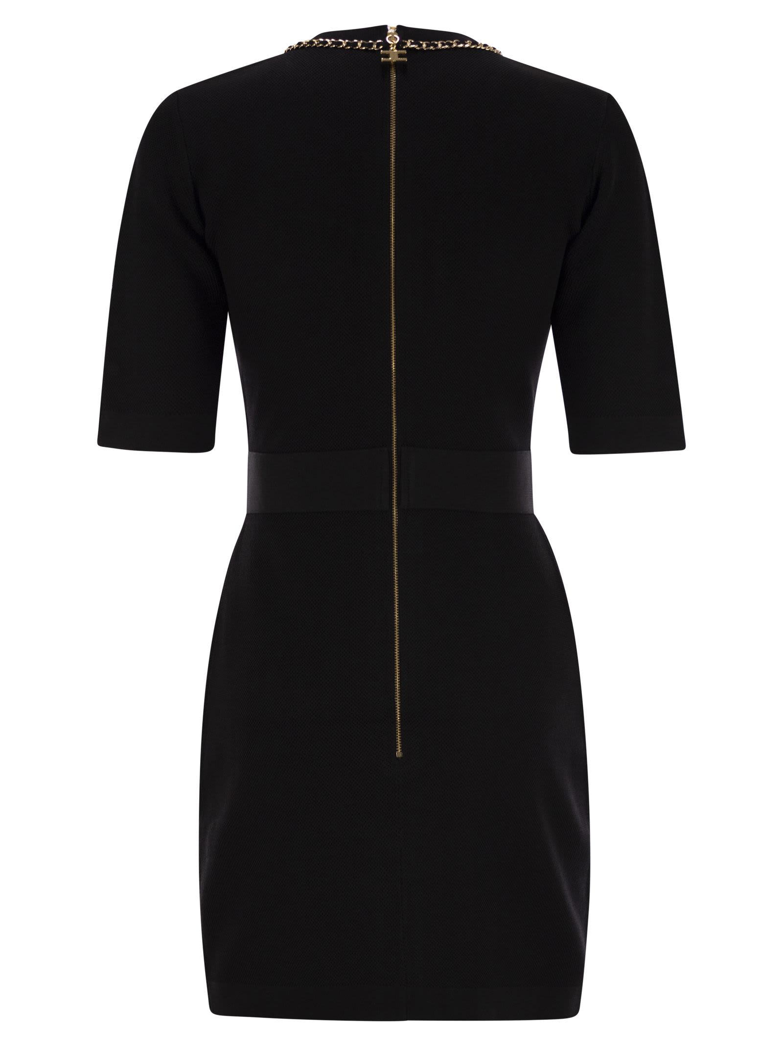 Shop Elisabetta Franchi Viscose Minidress With Chain In Black