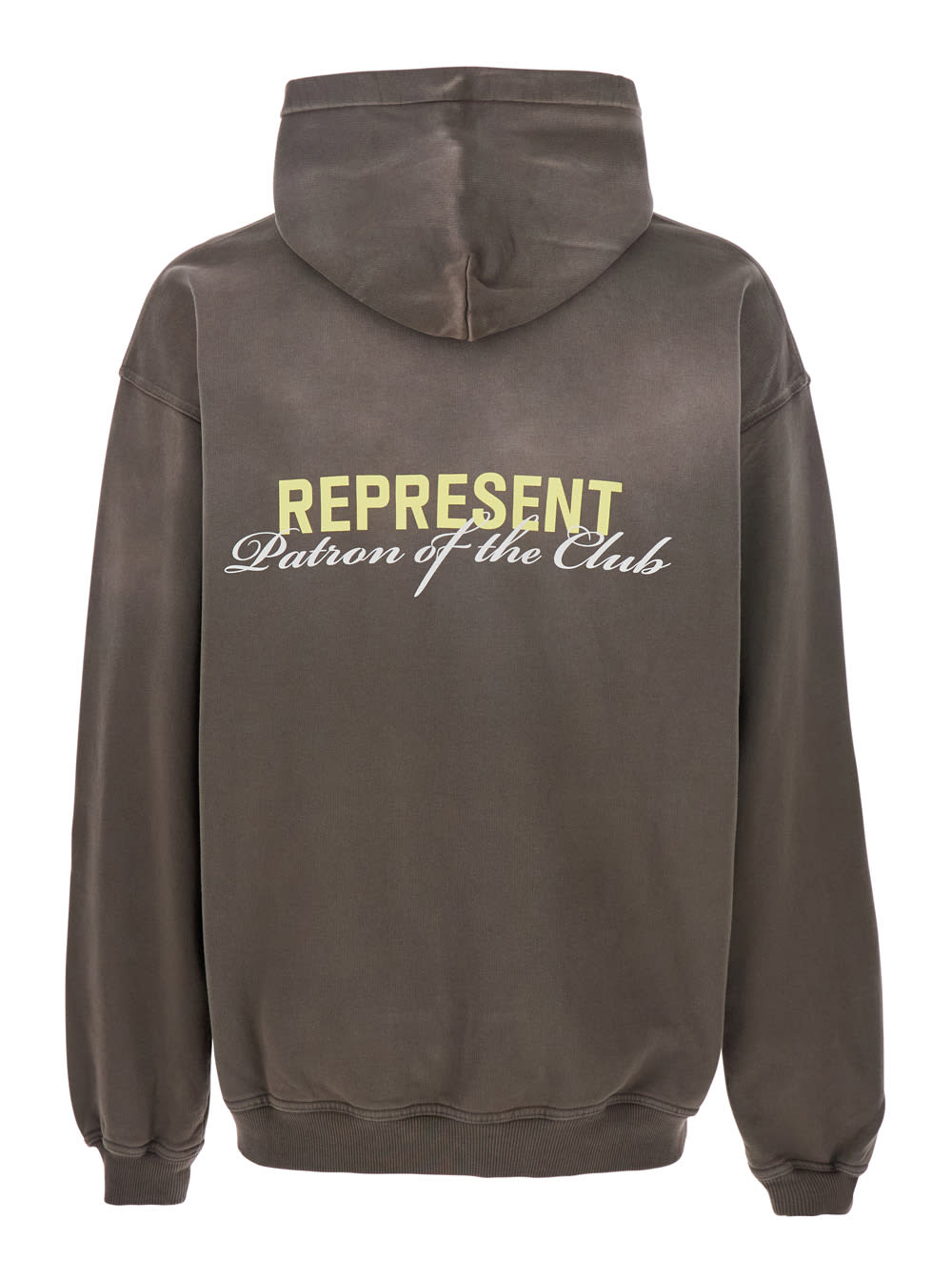 REPRESENT PATRON OF THE CLUB OLIVE GREEN HOODIE WITH FRONT AND BACK LOGO PRINT IN COTTON MAN 