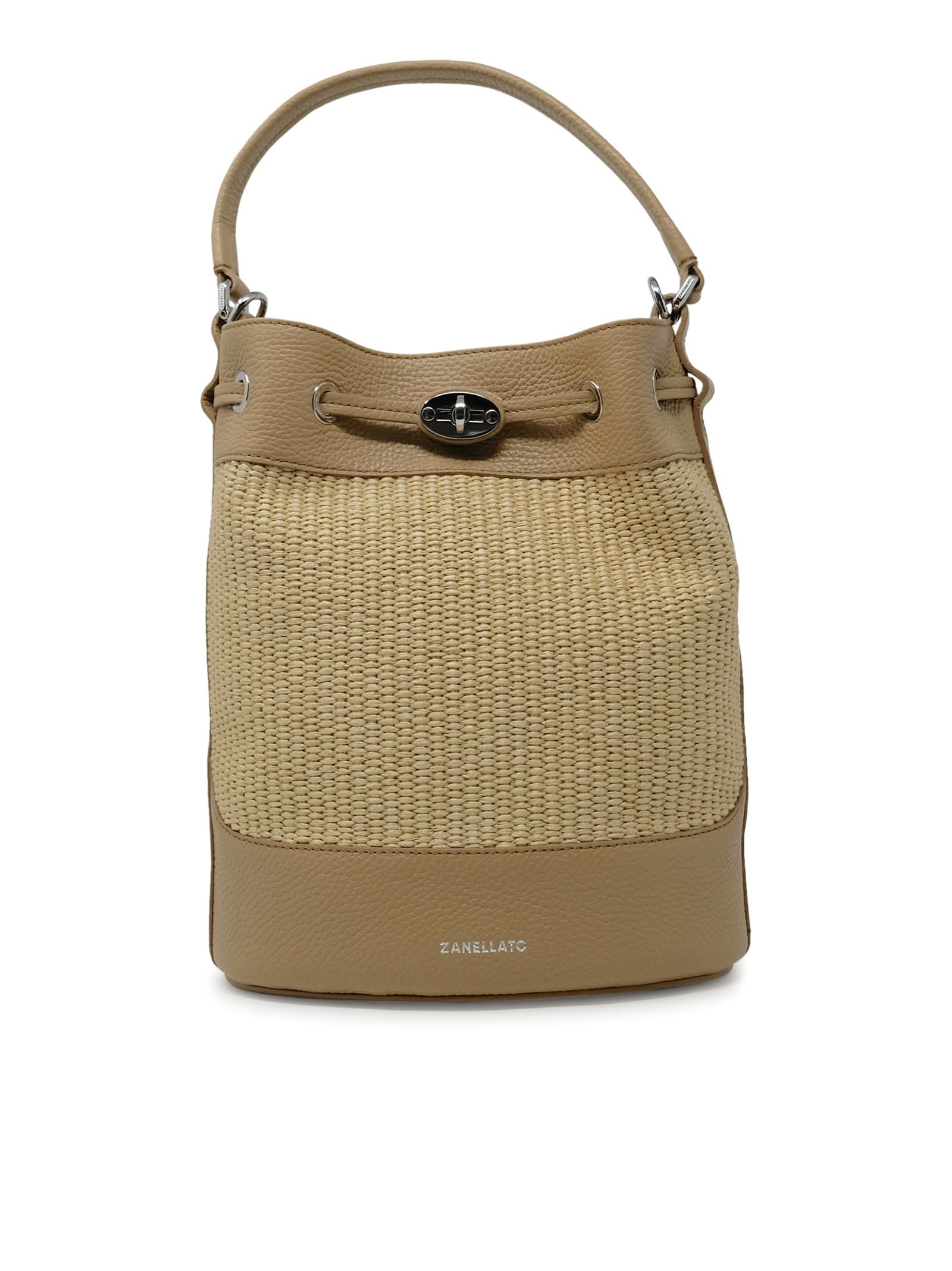 068980-2030000-z0297 Beige Mandorla Monda Vimini S Leather Handbag
