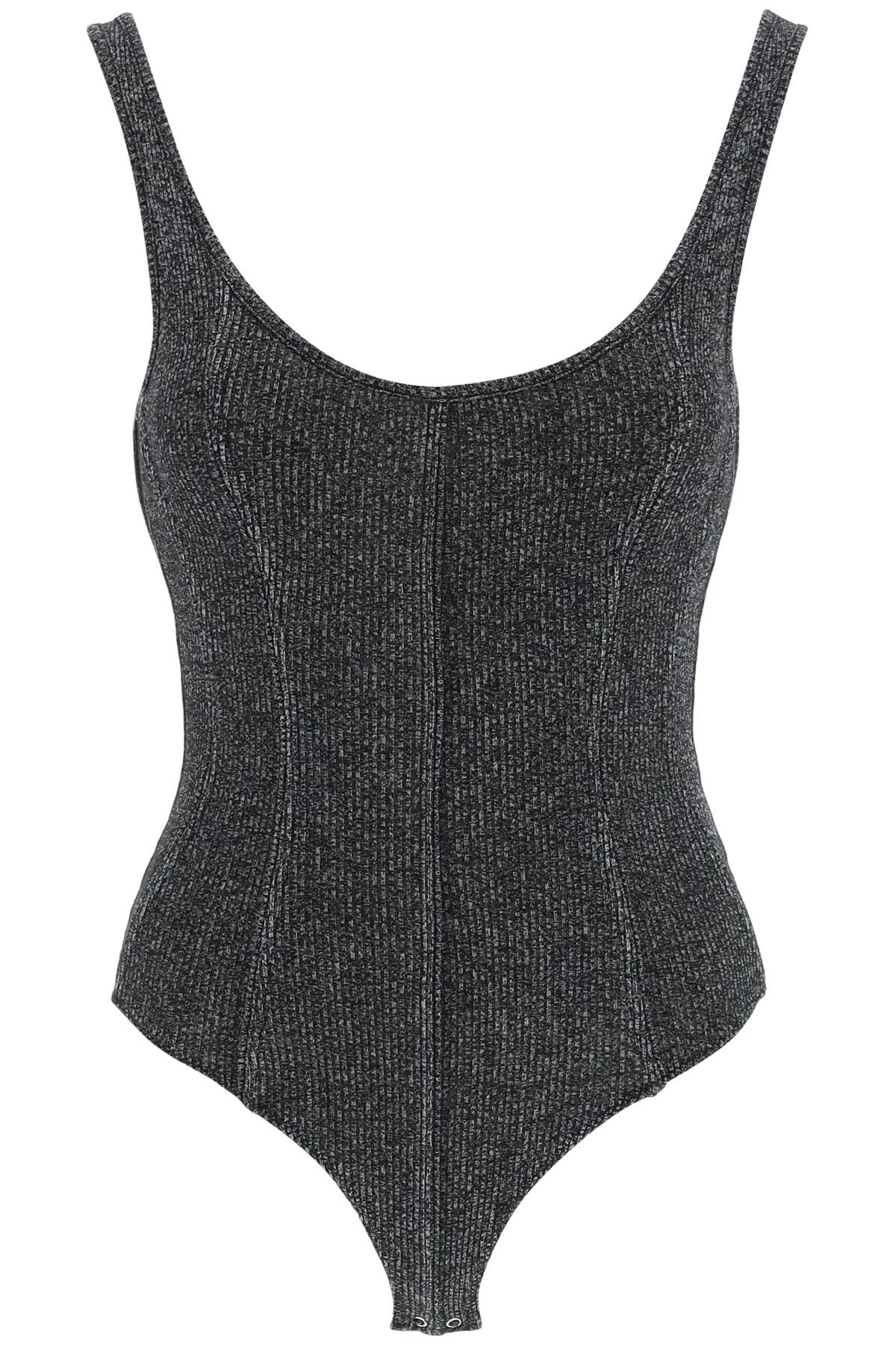 Shop Agolde Elna Rib Knit Tank Bodysuit In Salt Pepper (grey)