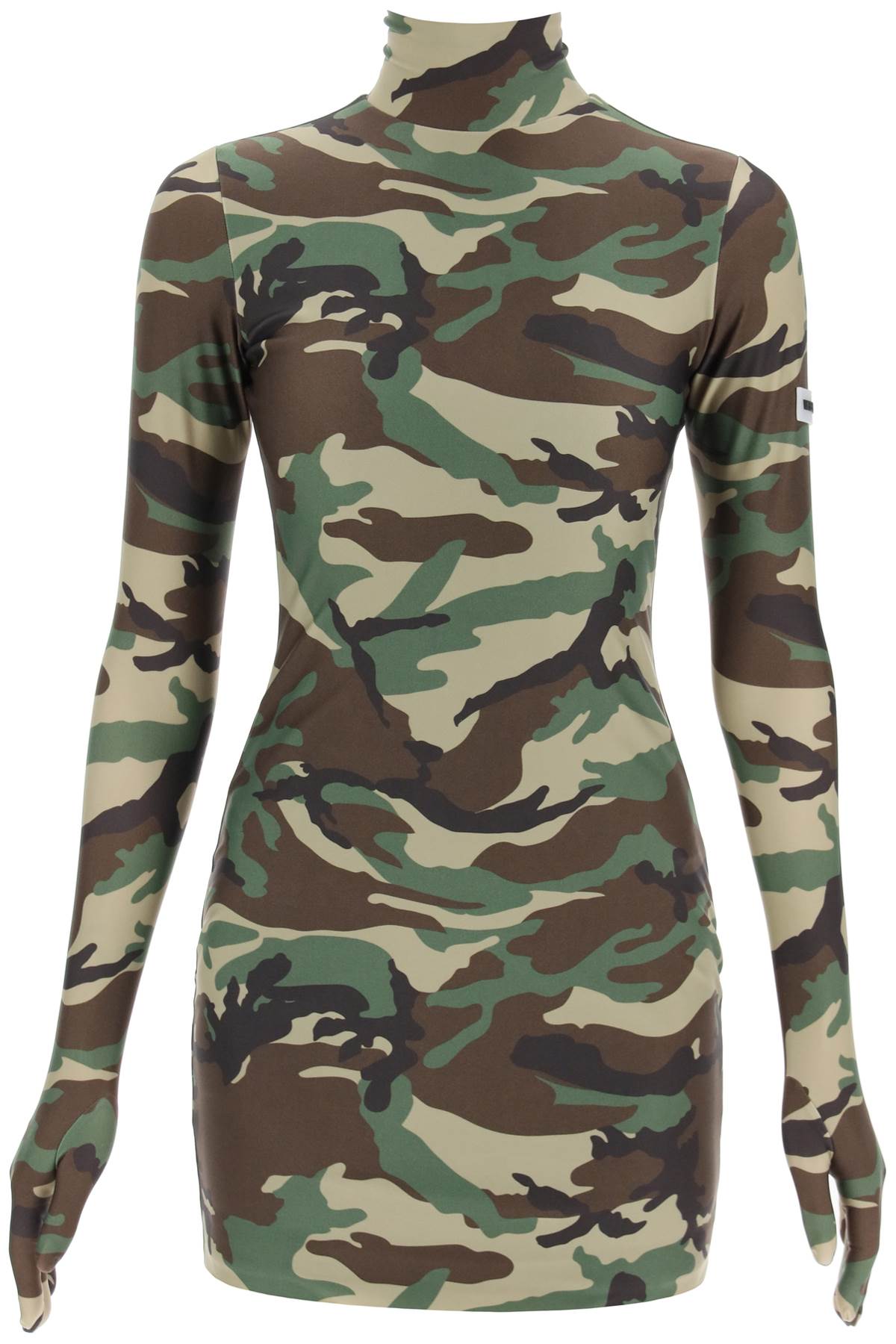 VETEMENTS CAMOUFLAGE MINI DRESS WITH GLOVES