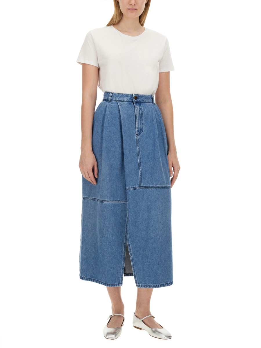 Shop Alysi Midi Skirt In Denim