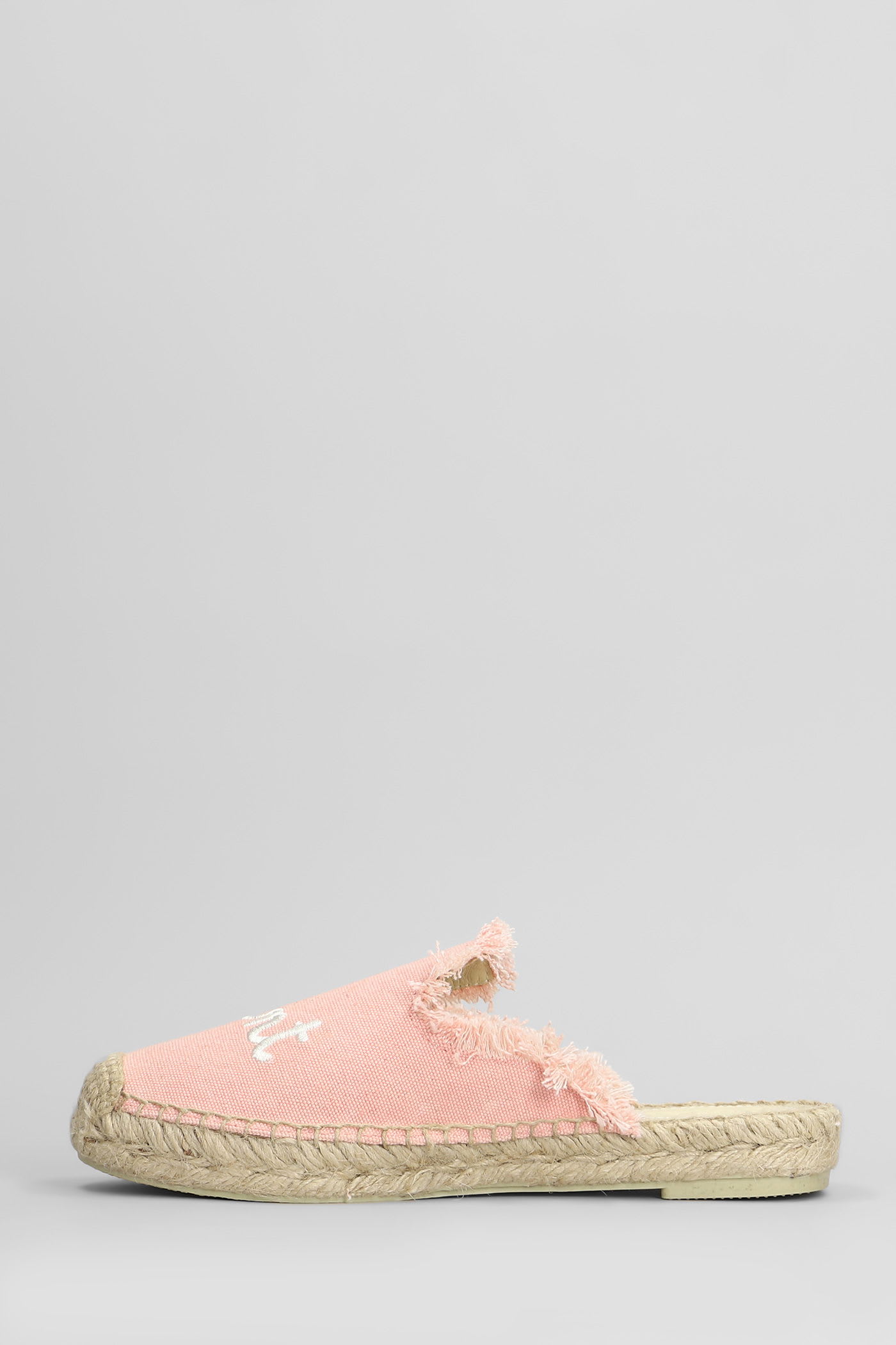 Mc2 Saint Barth Isa Fringe Slipper-mule In Rose-pink Canvas In Pink