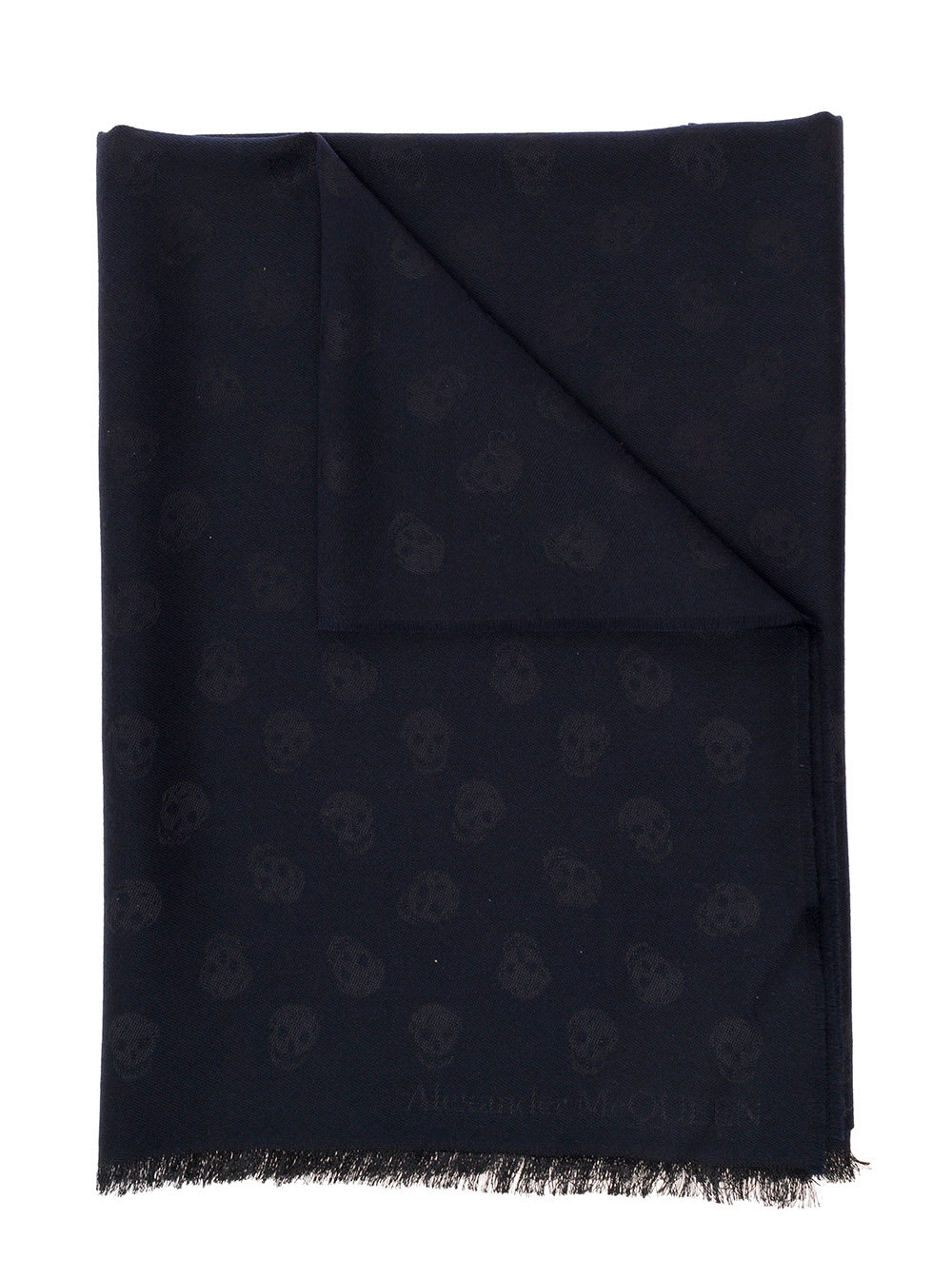 Skull Blue And Black Wool And Silk Scarf Alexander Mcqueen Man
