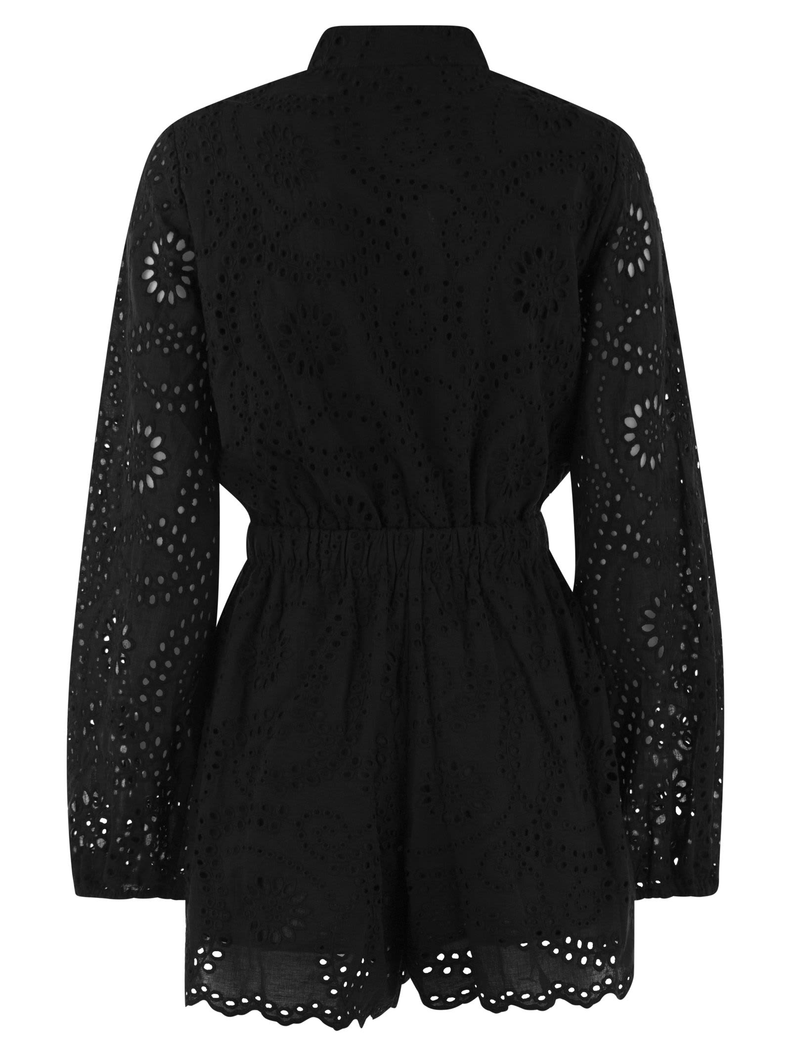 Shop Mc2 Saint Barth Womens Short Cotton Lace Sangallo Sleepsuit In Black