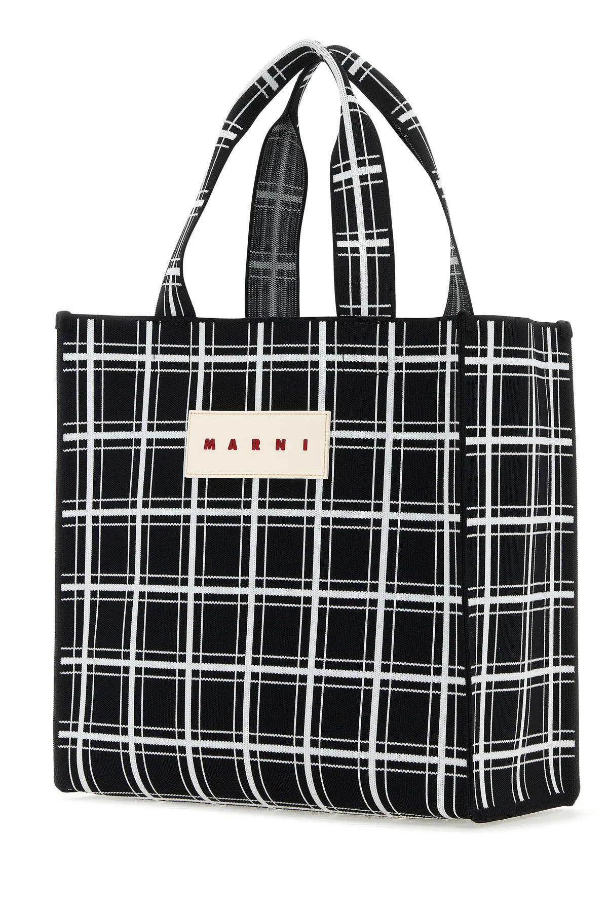 Shop Marni Embroidered Jacquard Shopping Bag In Black