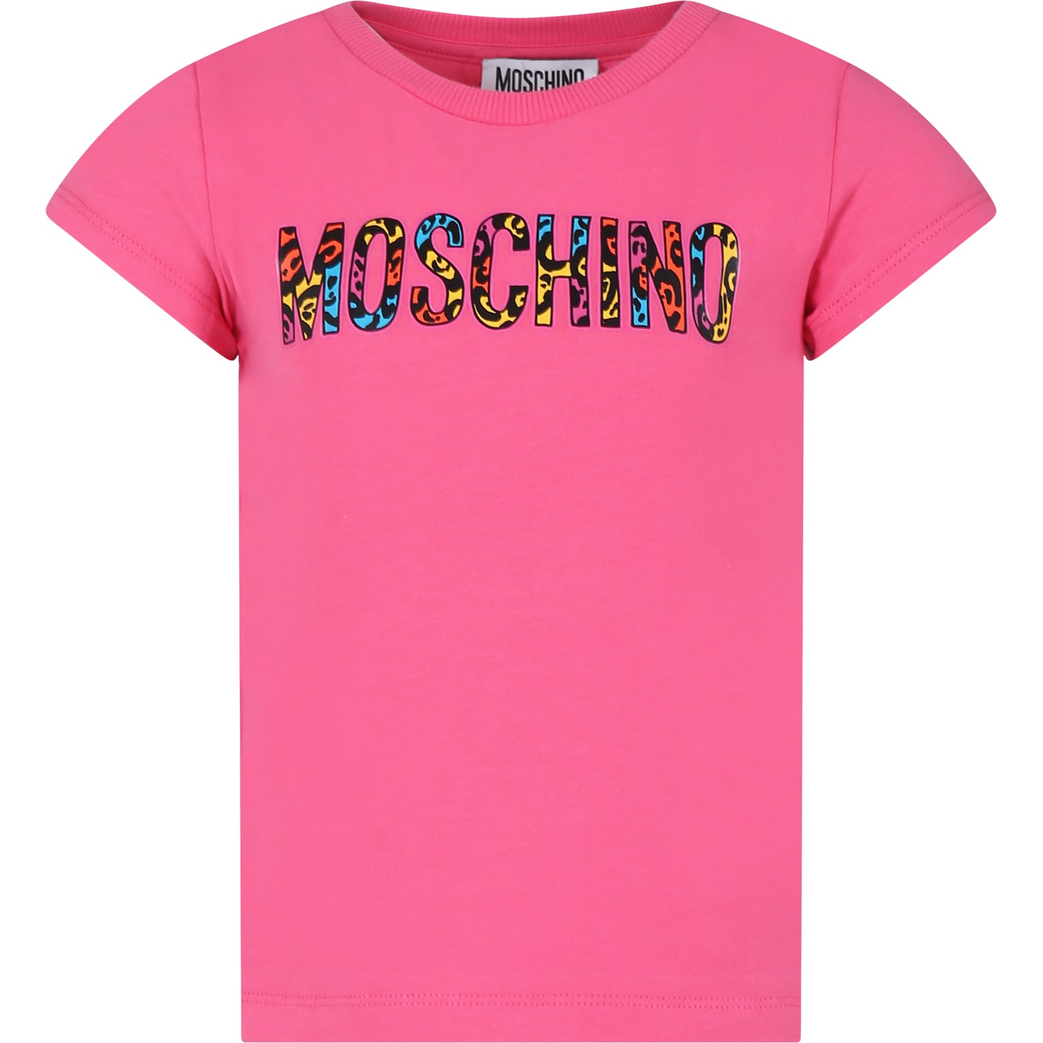 Shop Moschino Fuchsia Crop T-shirt For Girl With Teddy Bears And Logo