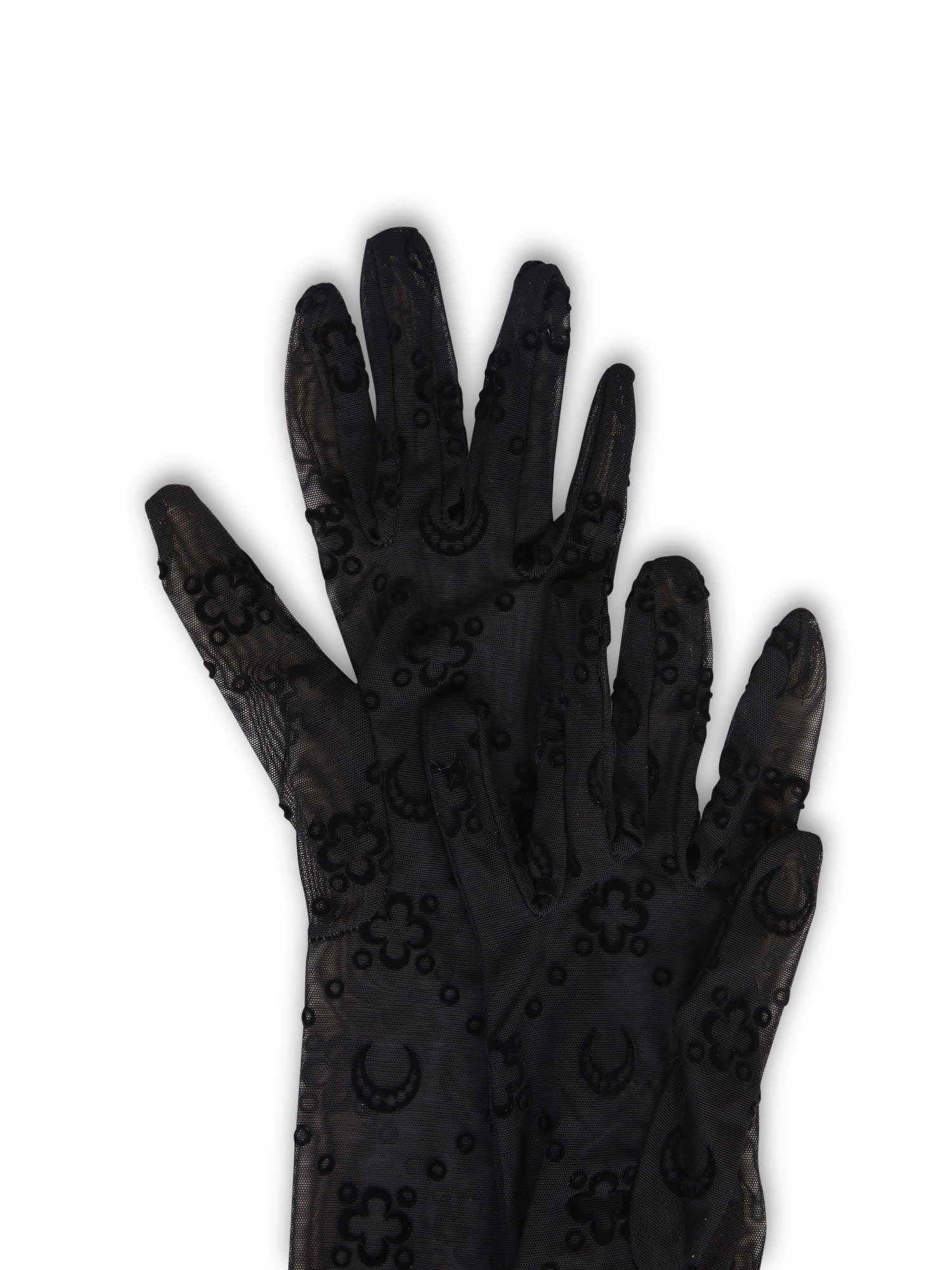 Marine Serre Black Monogram Mesh Gloves In Beige
