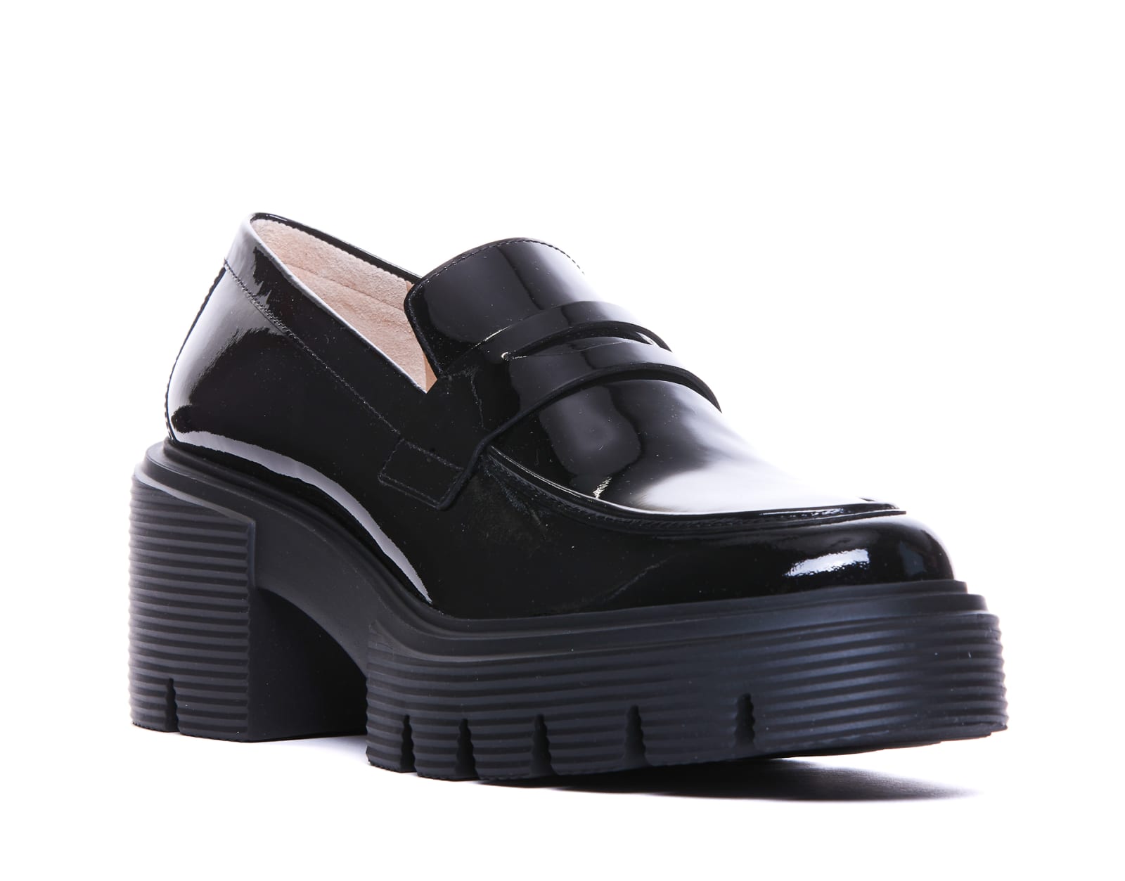 Stuart Weitzman Soho Glossed-leather Platform Loafers In Black