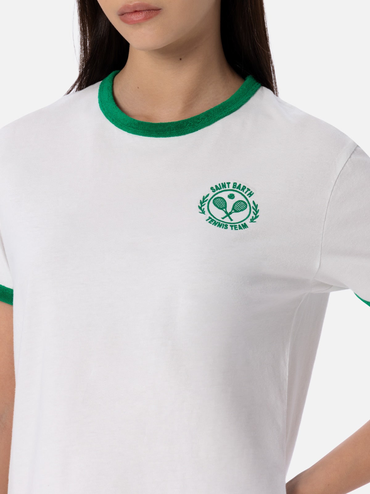 Mc2 Saint Barth Woman Cotton Jersey Crewneck T-shirt Emilie With Terry Details In White