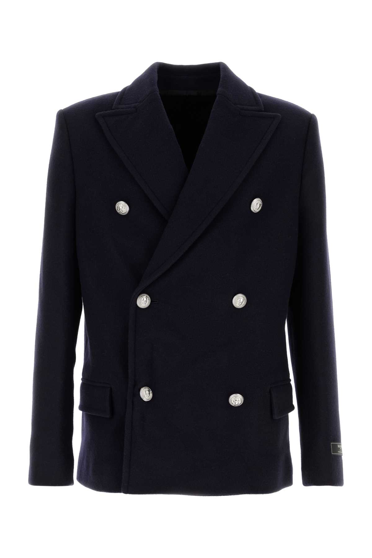 Shop Balmain Midnight Blue Felt Coat In Marine