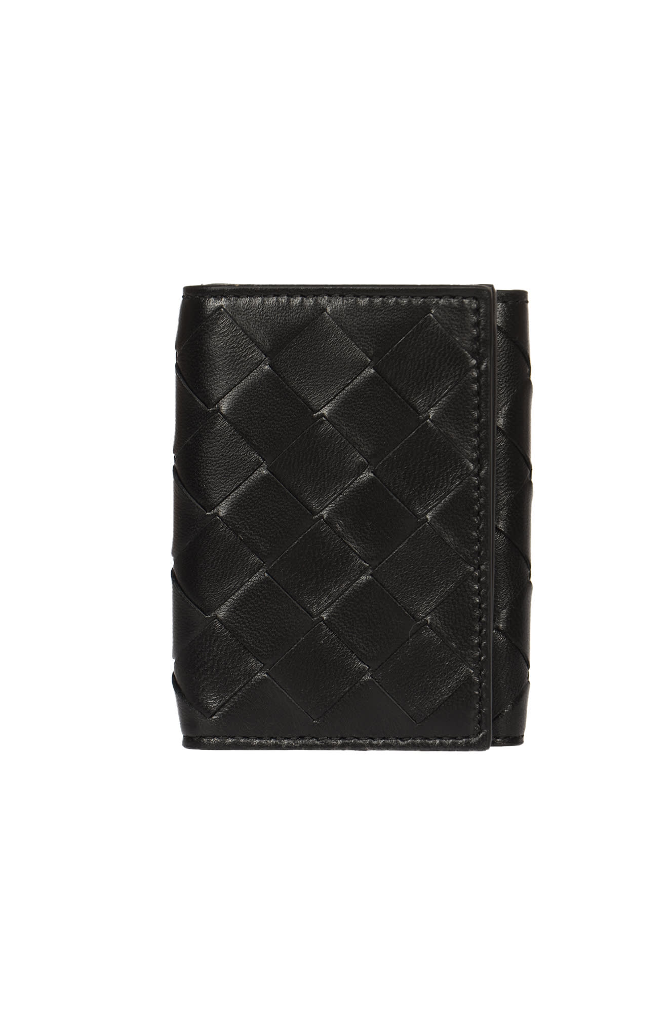Shop Bottega Veneta Weave Trifold Wallet In Black/silver