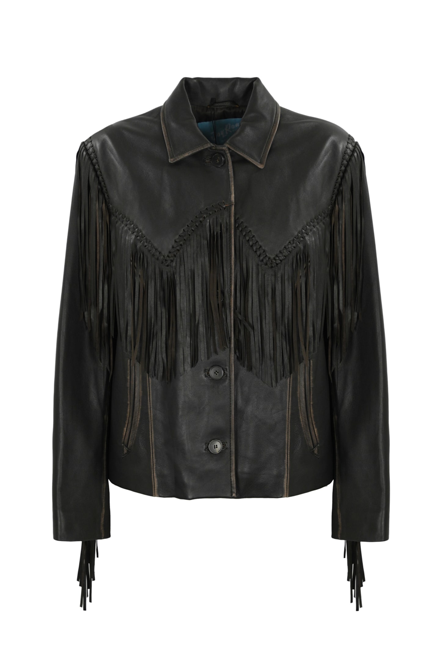 Shop Weekend Max Mara Eracle Leather Effect Jacket With Fringes In Testa Di Moro