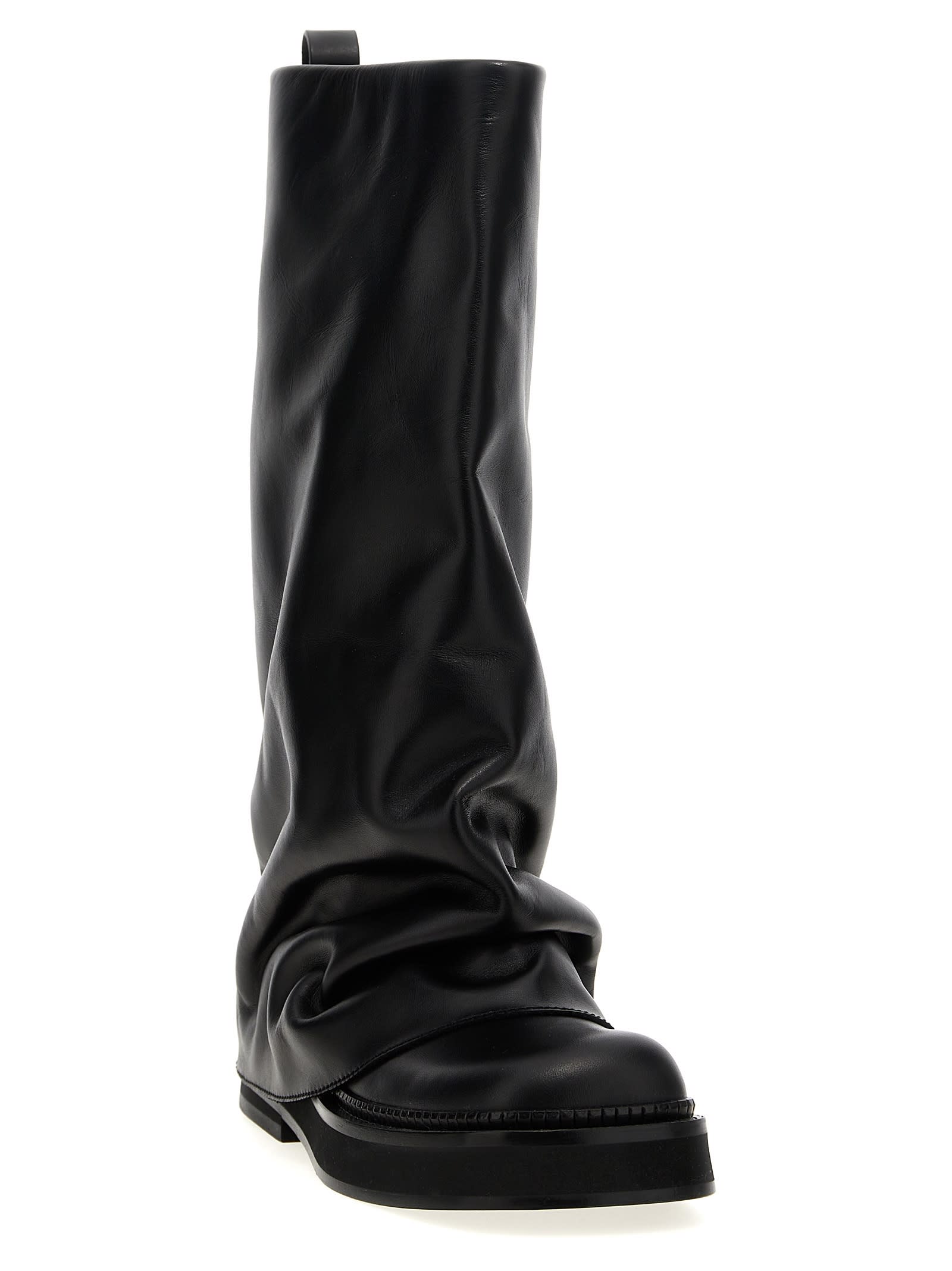 Attico Stylish Combat Boots With Square Toe Design In Black