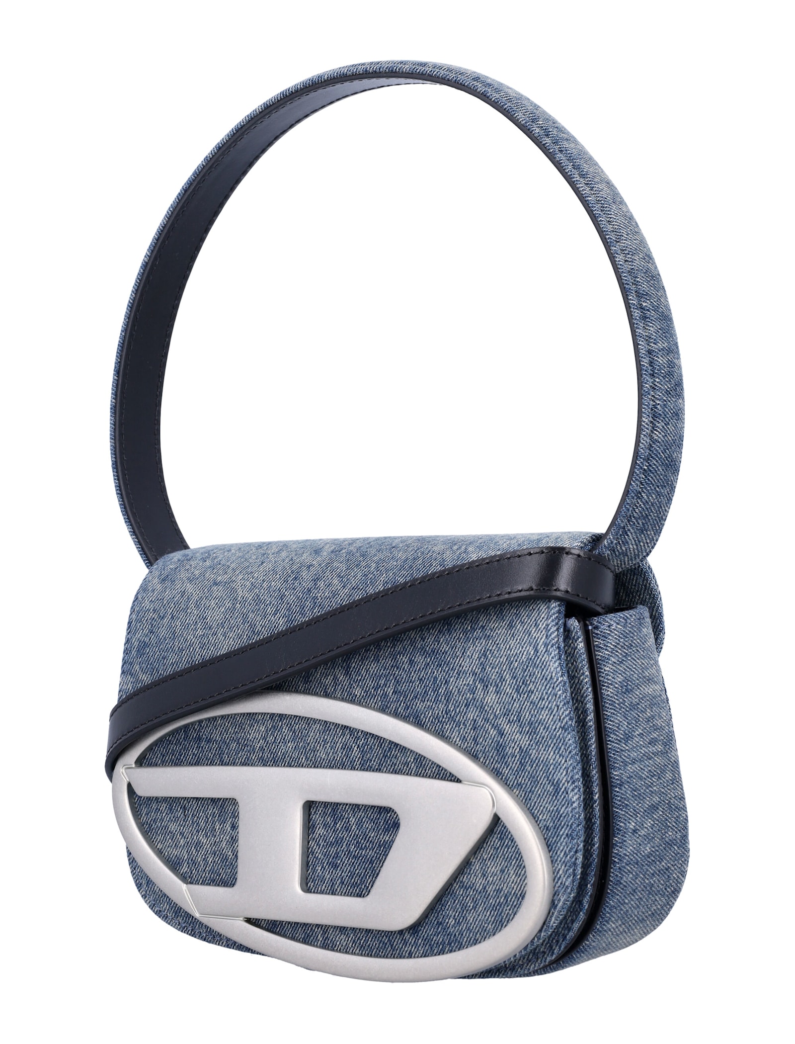 Diesel Denim Leather D Shoulder Bag In Blue