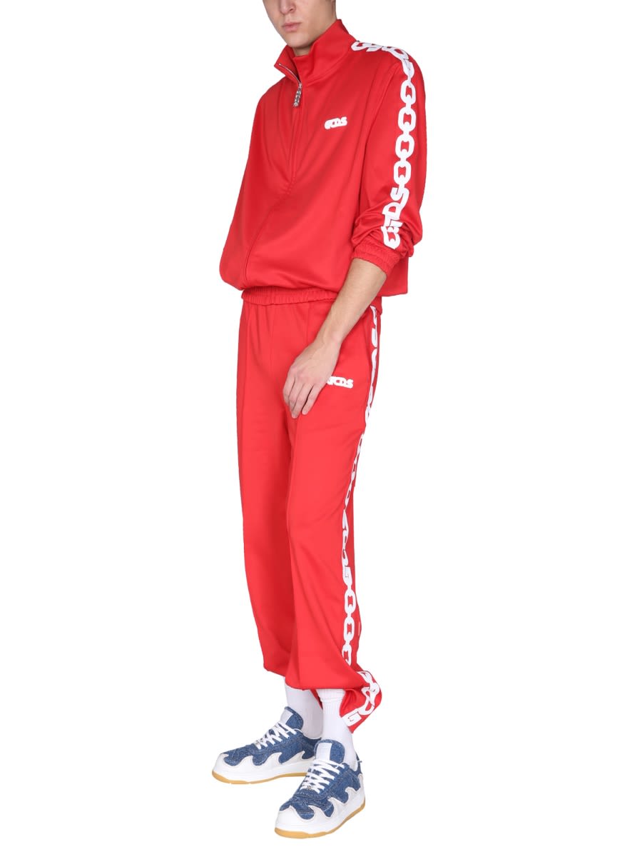 Shop Gcds Jogging Pants With Chain Print In Red