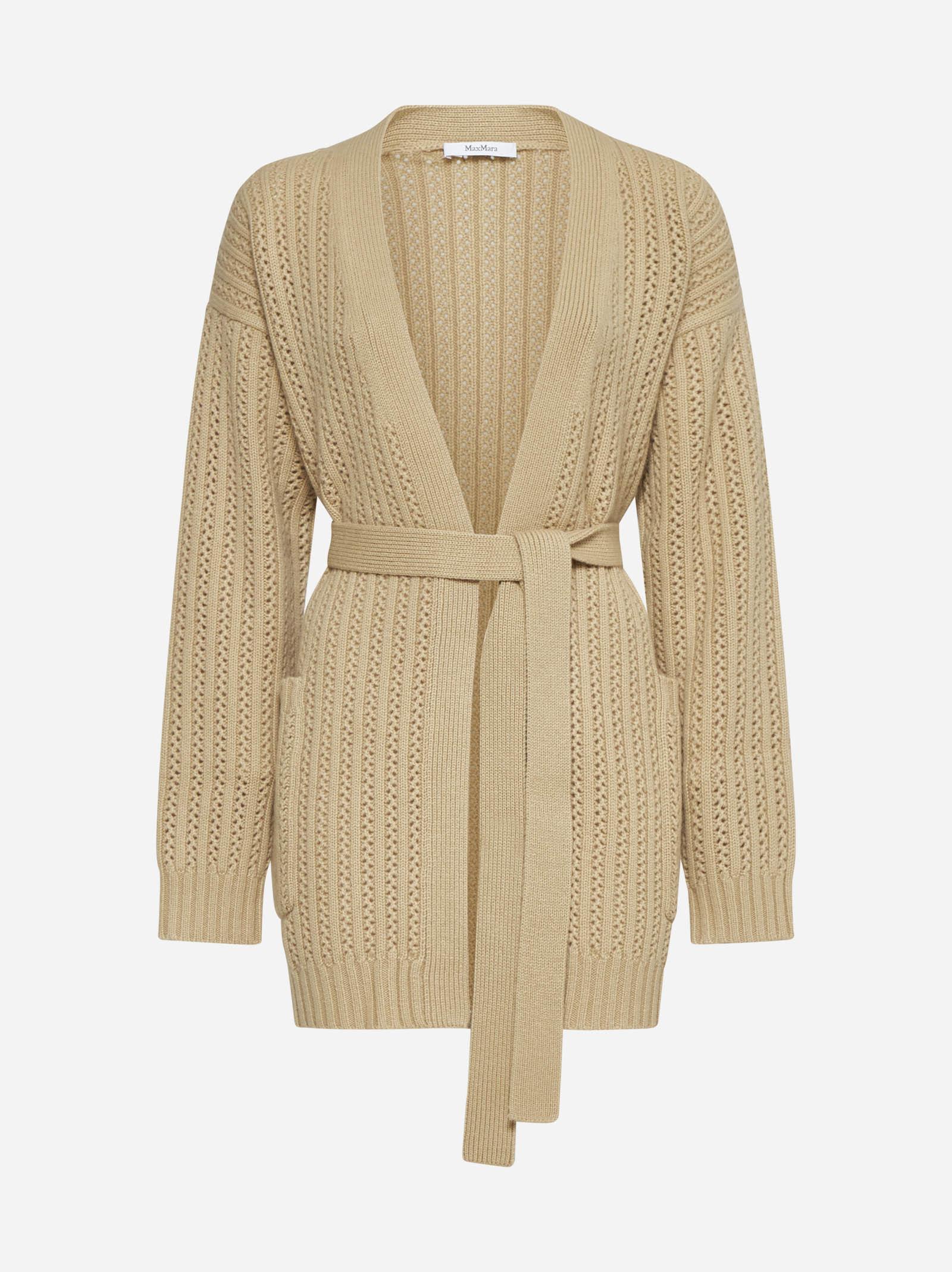 Shop Max Mara Balzac Crochet Wool And Cashmere Cardigan In Ecru