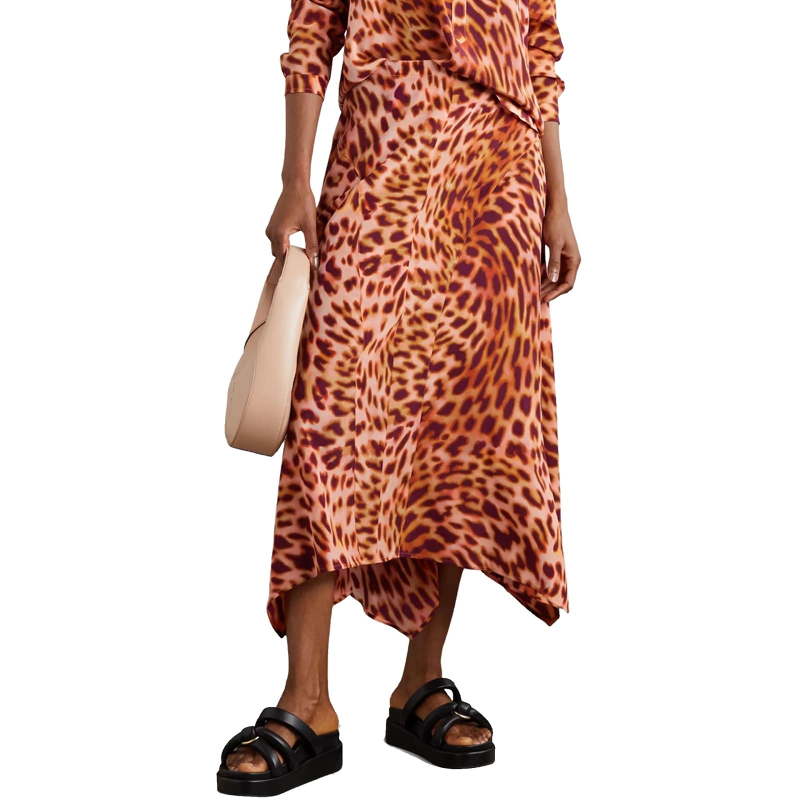 Stella Mccartney Orange Silk Midi Skirt In Orange