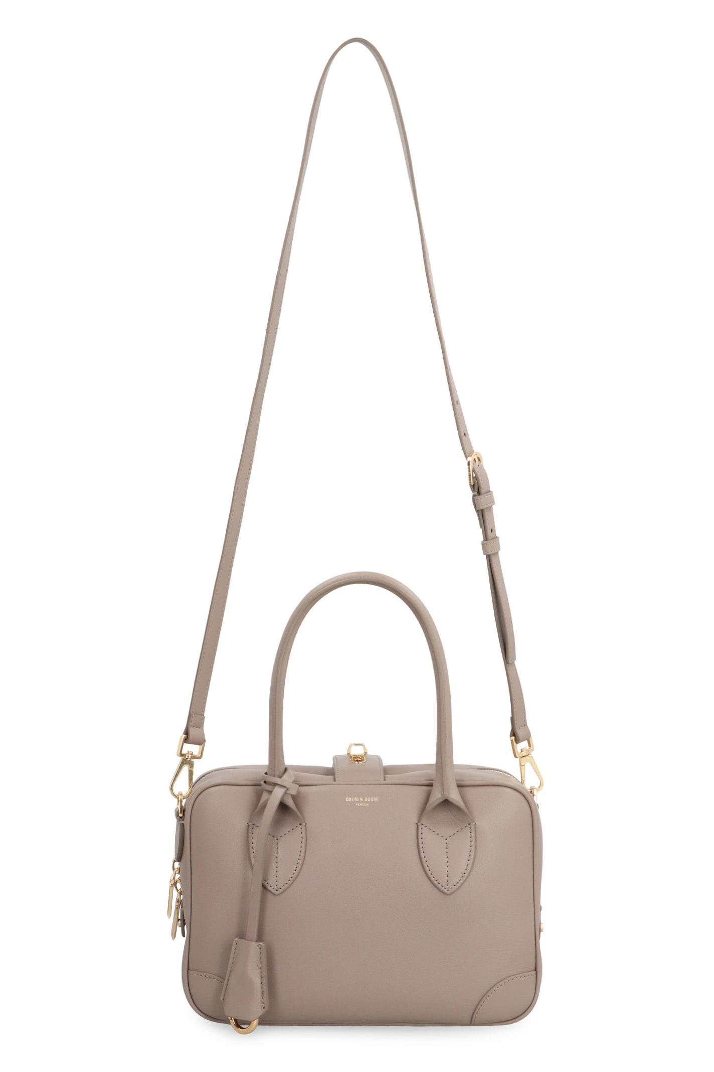 Shop Golden Goose Vita Leather Handbag In Taupe