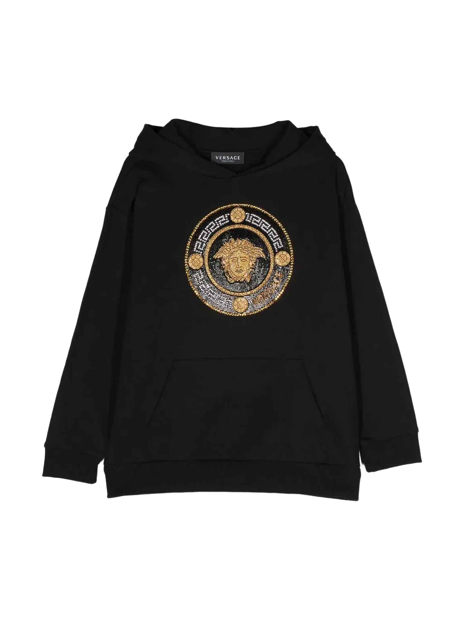 Shop Young Versace Black Sweatshirt Unisex Kids In Nero/oro