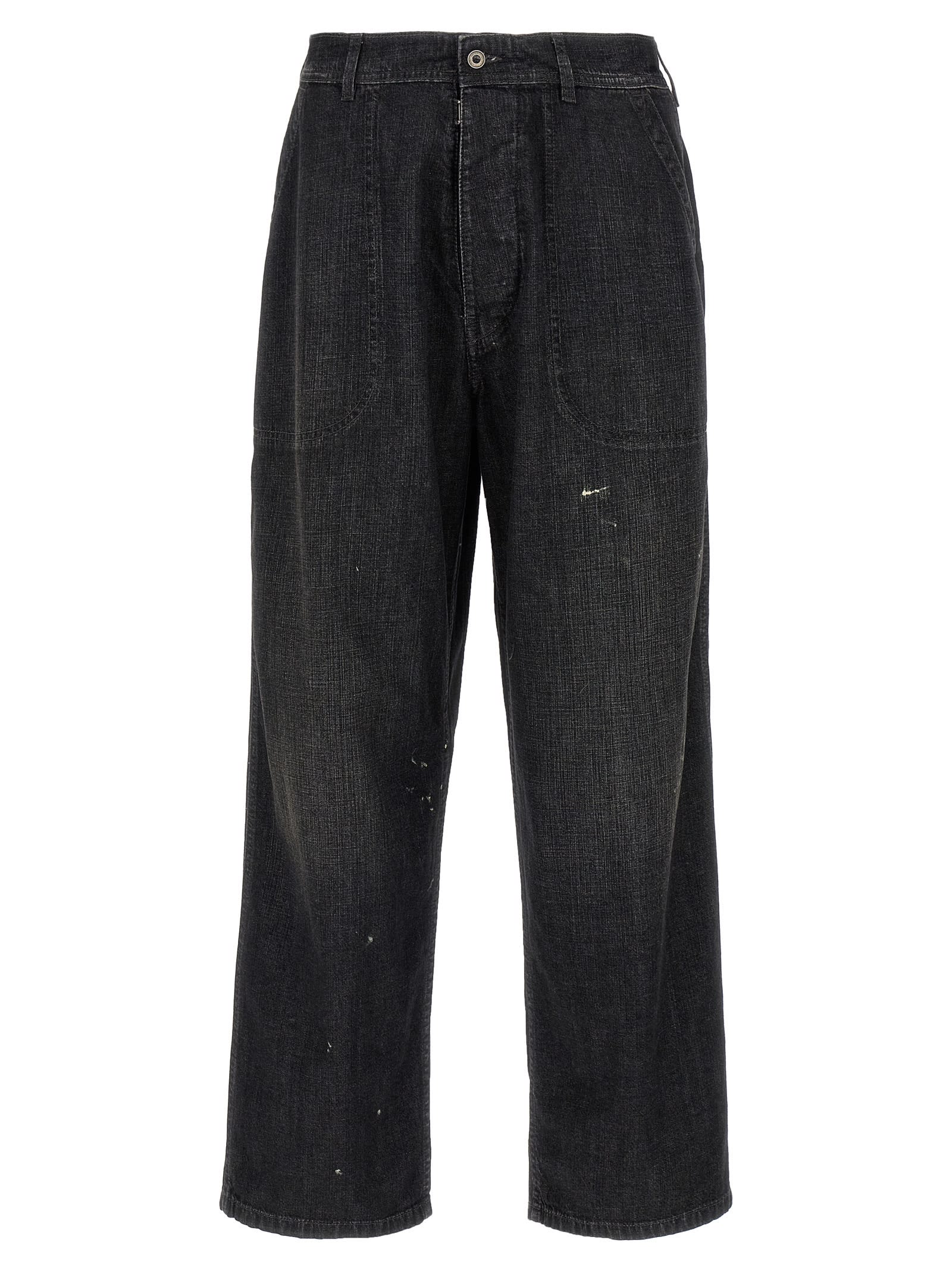 Maison Margiela Men's Distressed Jeans With Paint Splatters