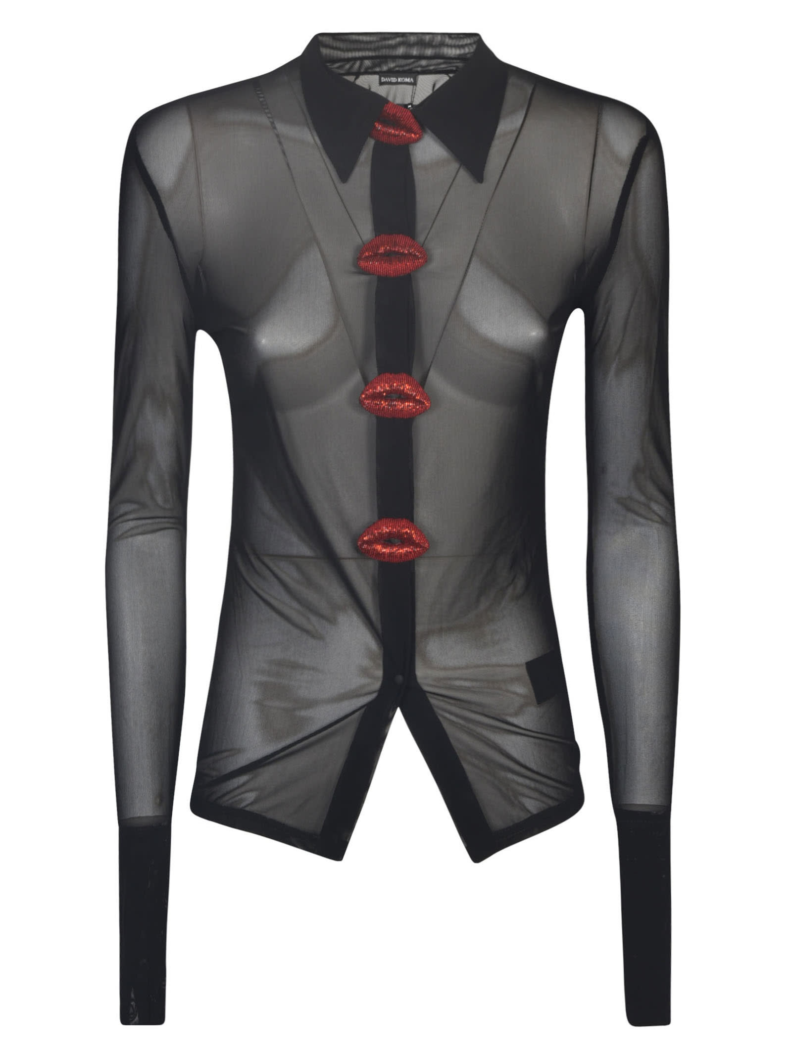 Shop David Koma Kiss See-through Shirt In Black