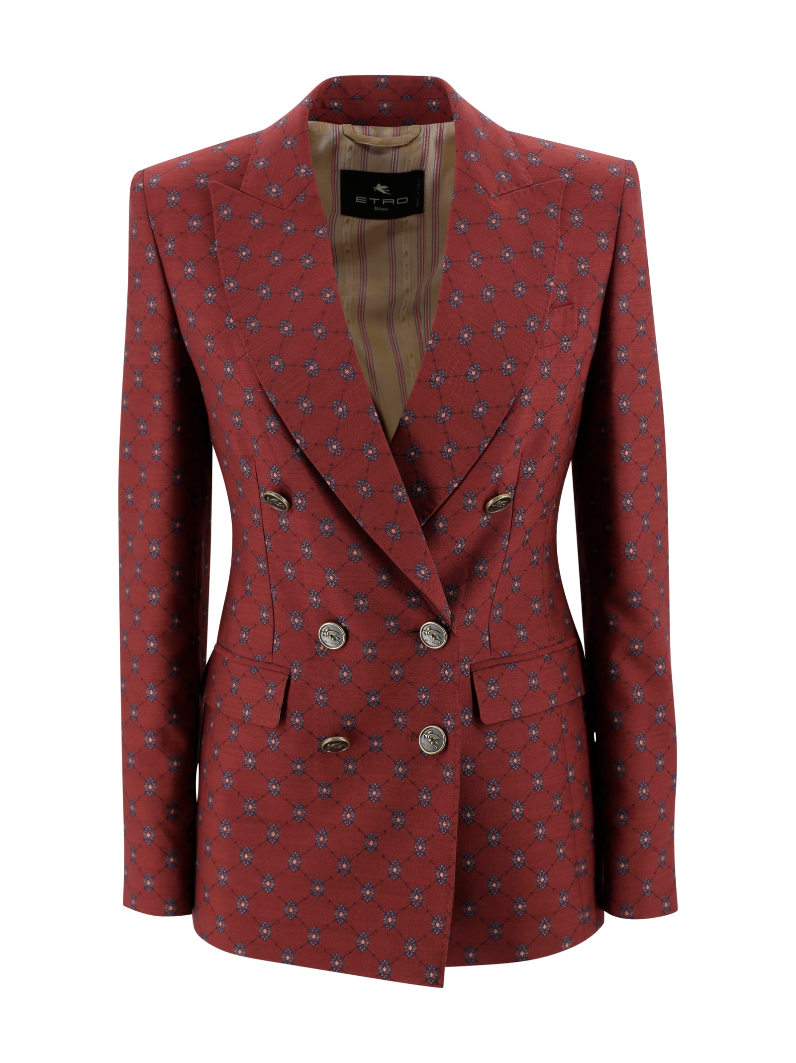 Double-breasted Blazer With Micro Pattern