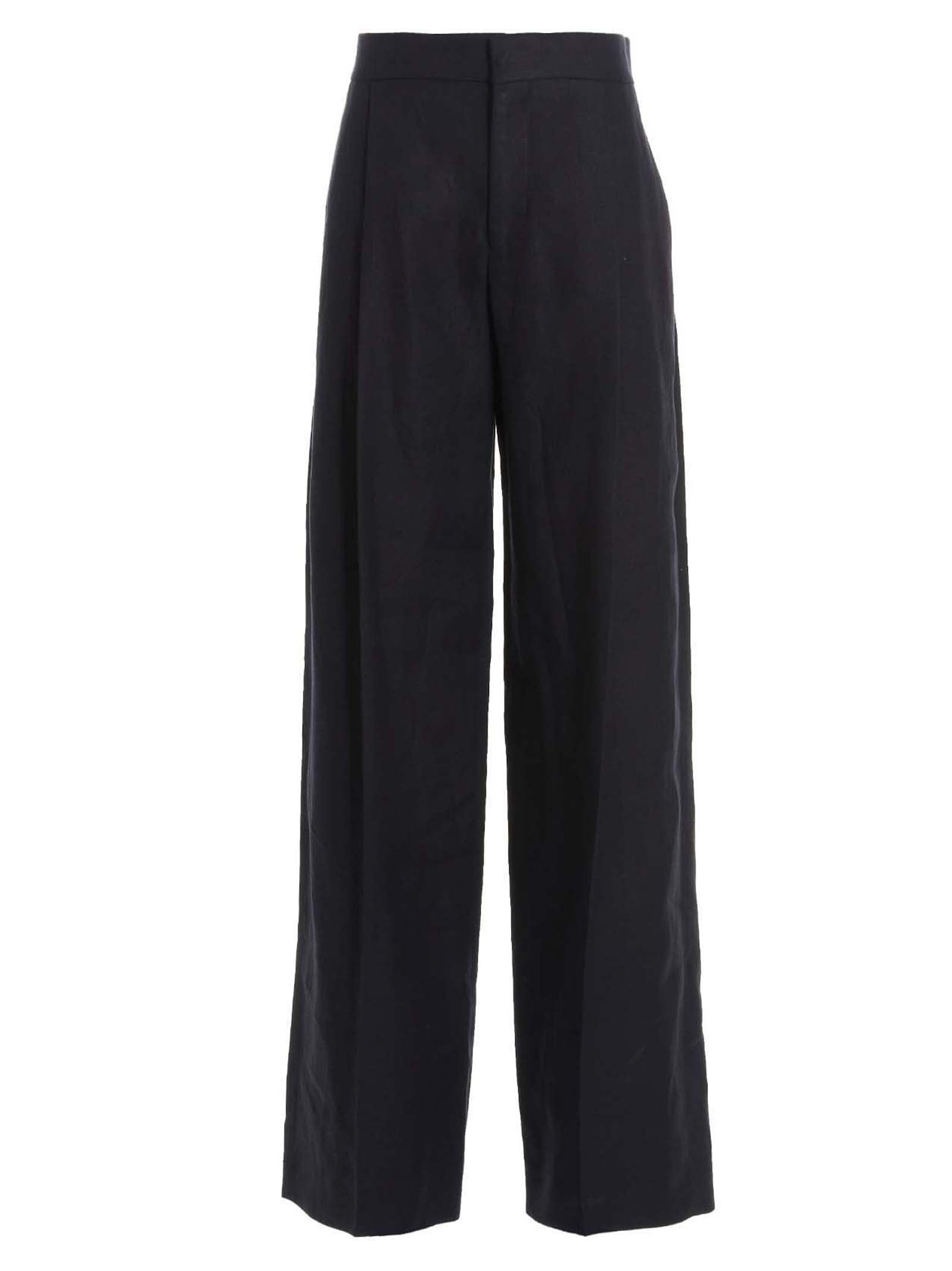 Shop Chloé Linen Pants With Front Pleats In Blue