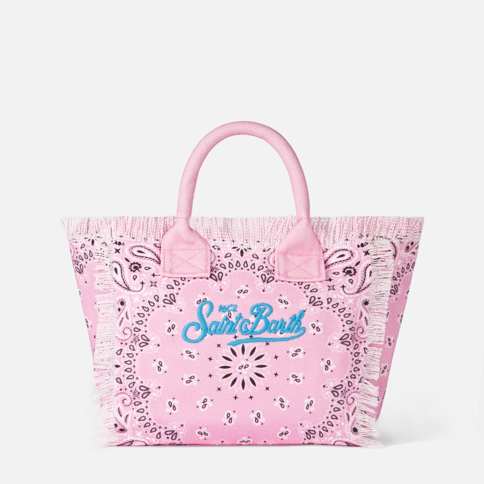 Shop Mc2 Saint Barth Colette Pink Cotton Canvas Handbag With Bandanna Print