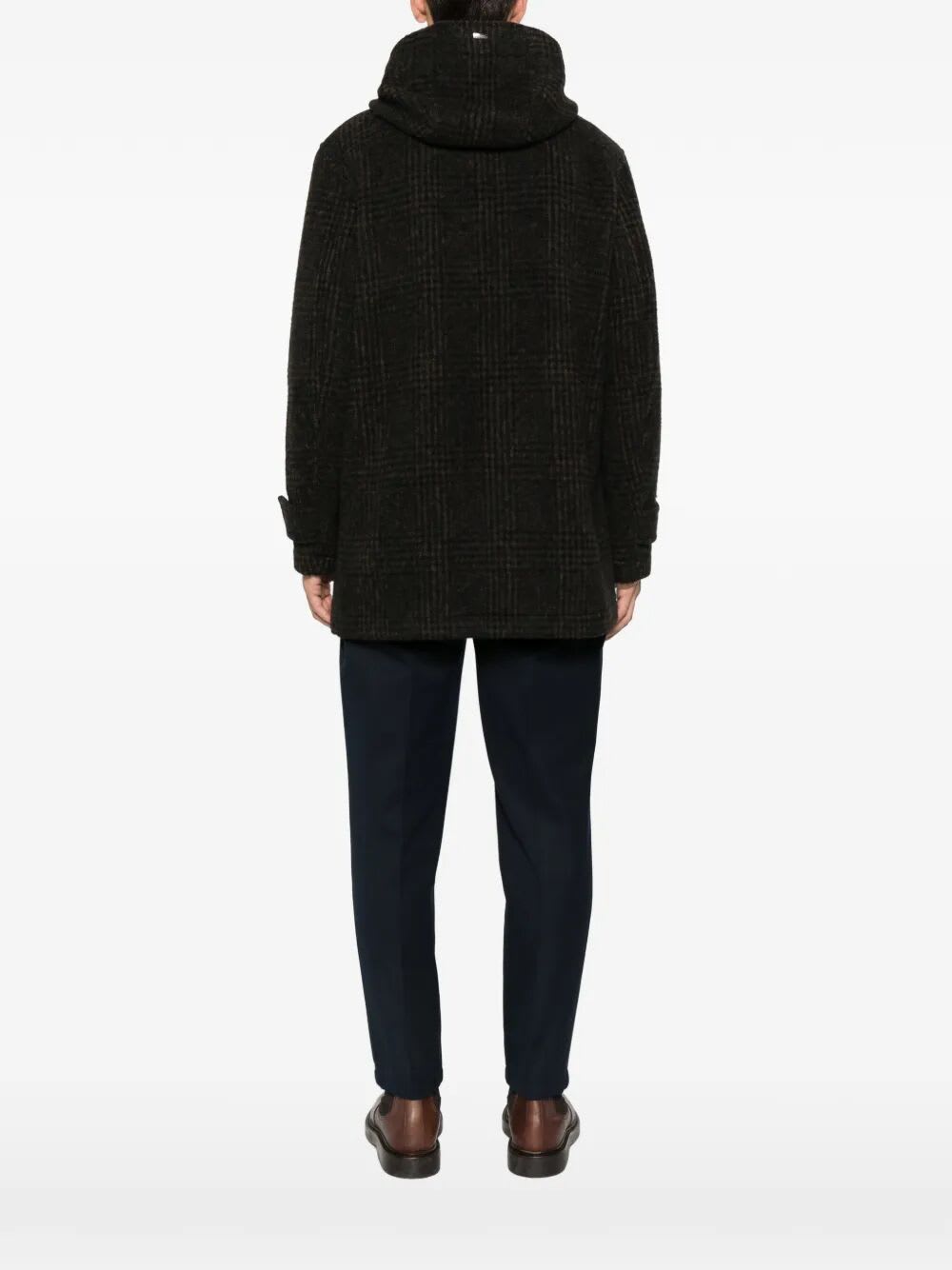 Herno Hooded-check Coat In Black