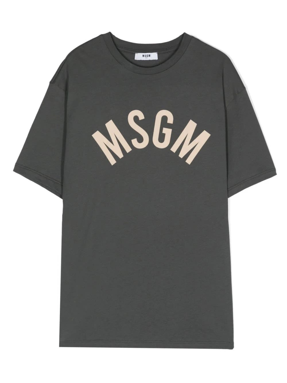 Msgm Kids' Grey T-shirt With Arched Logo In Piombo