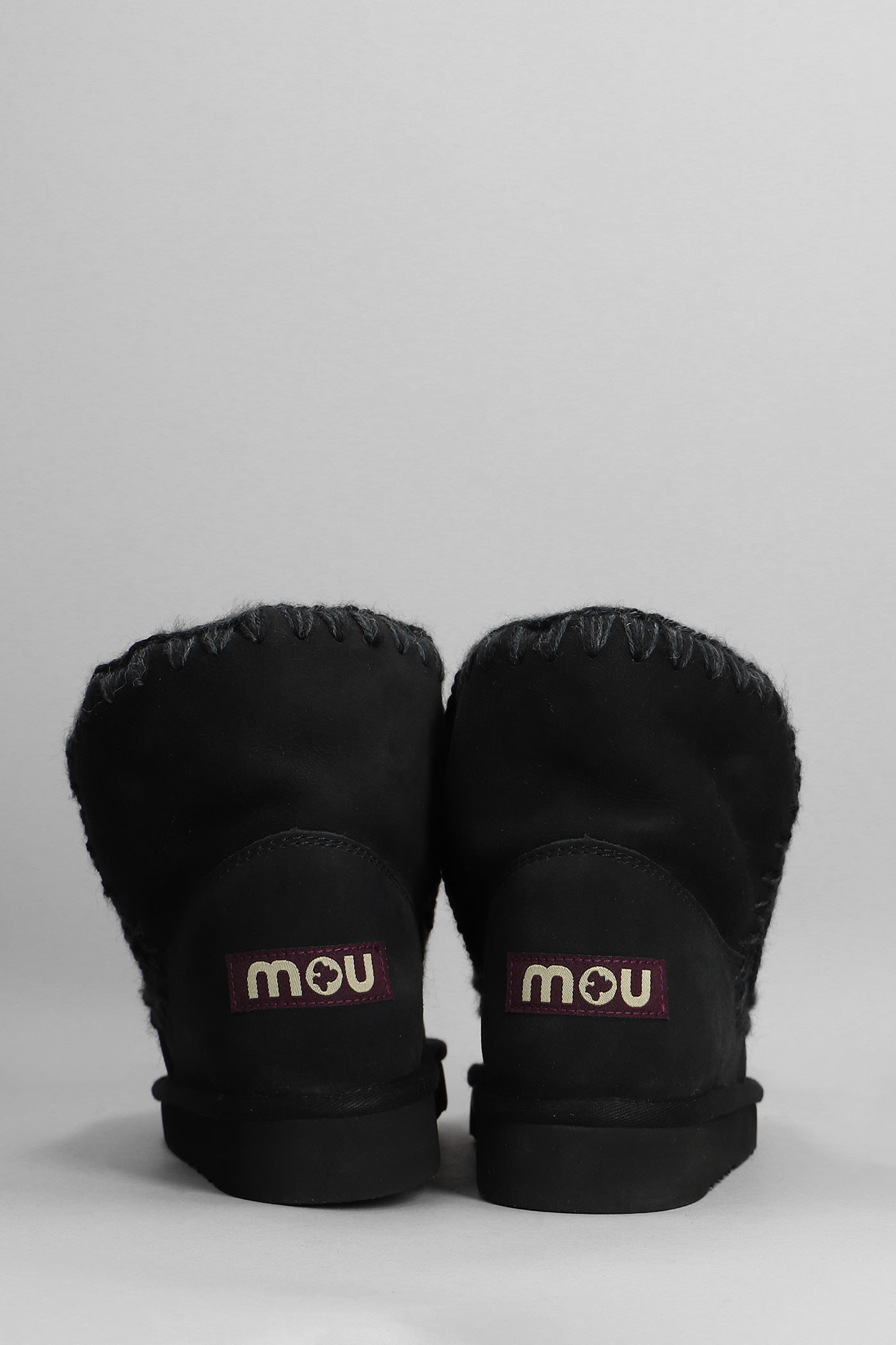 Shop Mou Eskimo 18 Low Heels Ankle Boots In Black Suede