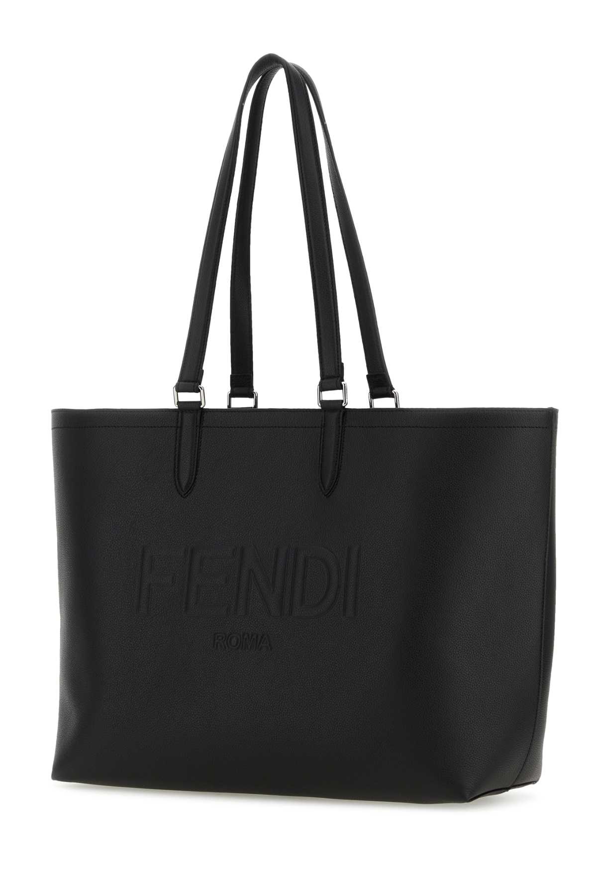 Shop Fendi Back Leather  Roma Shopping Bag In Black