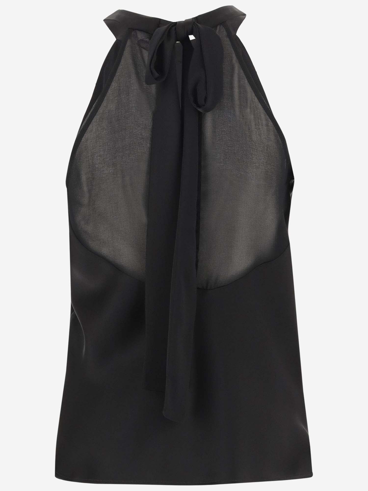 Shop Pinko Satin Top With Bow In Nero Limousine