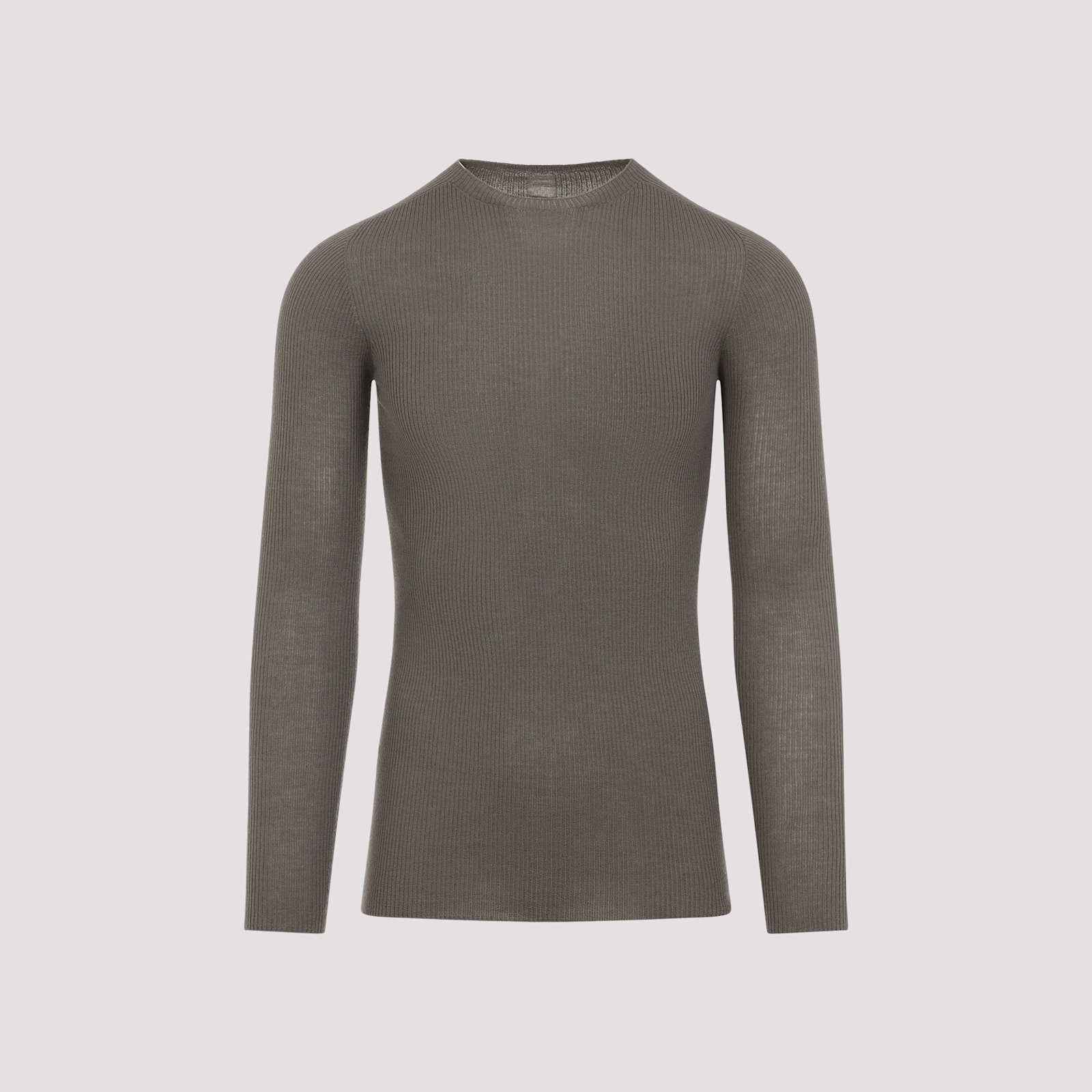 Rick Owens Ribbed Fitted Long-sleeved Top With Classic Crew Neckline In Gray