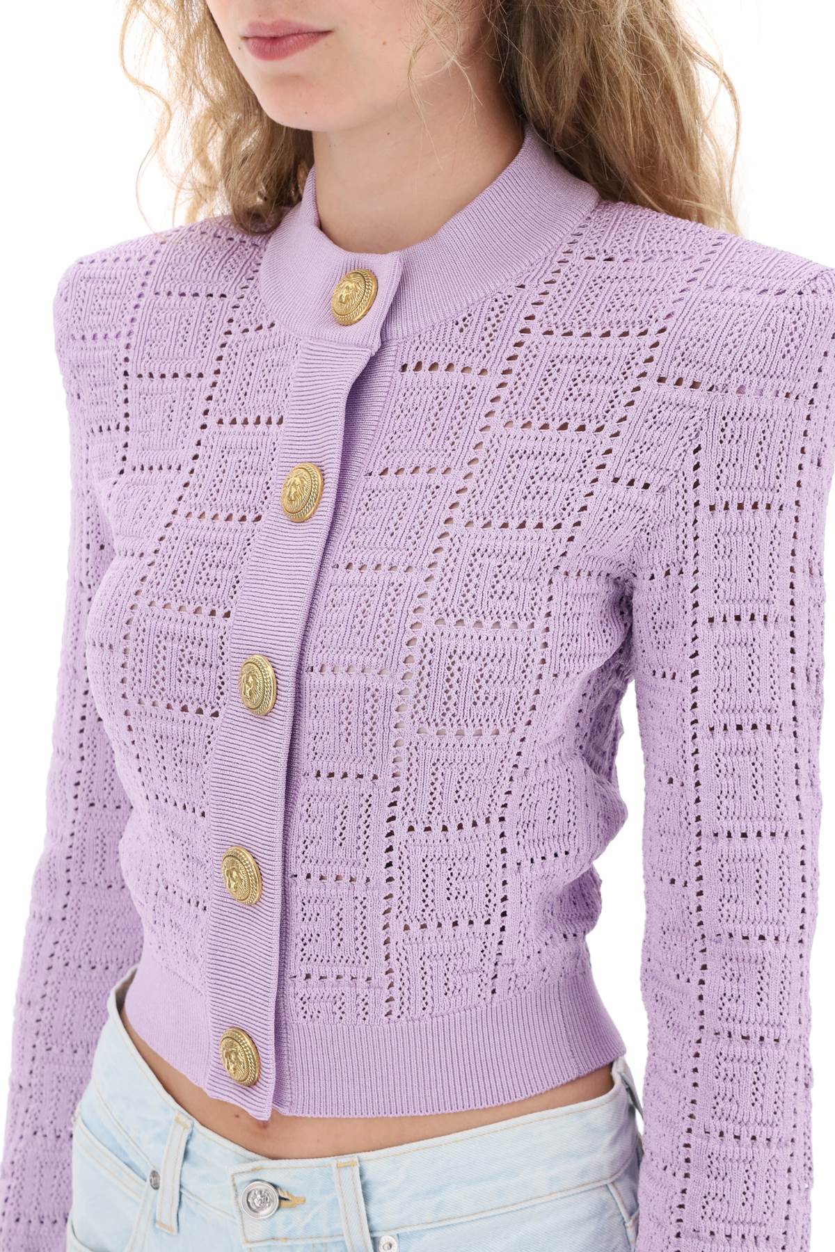 Shop Balmain Crew-neck Cardigan With Embossed Buttons