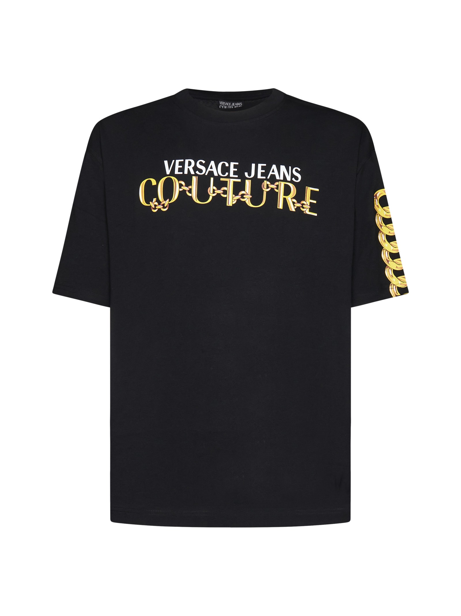 Shop Versace Jeans Couture T-shirt Couture Catena In Black Gold