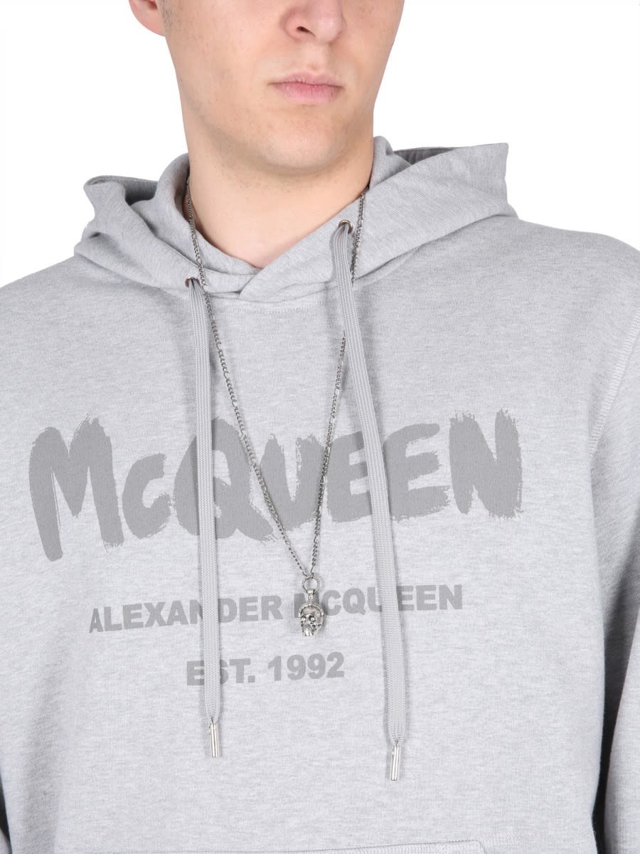 Shop Alexander Mcqueen Graffiti Logo Print Sweatshirt In Grey