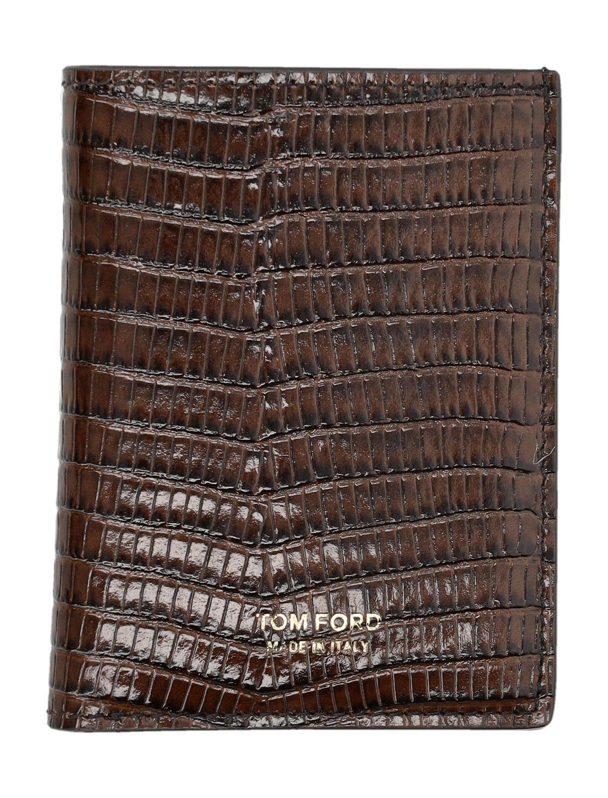 Tom Ford Embossed Bi-fold Wallet In Brown