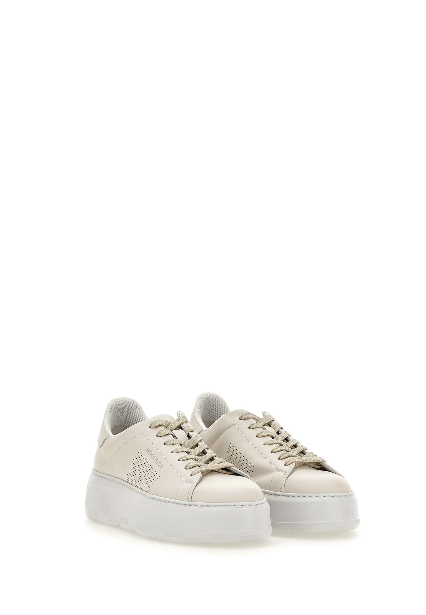 Shop Woolrich Chunky Court Leather Sneakers In Crema