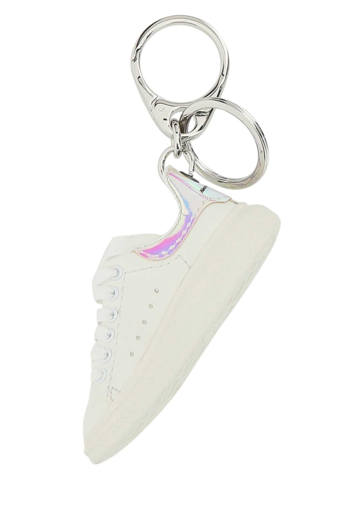 Shop Alexander Mcqueen White Leather Sneaker Key Ring In 9081